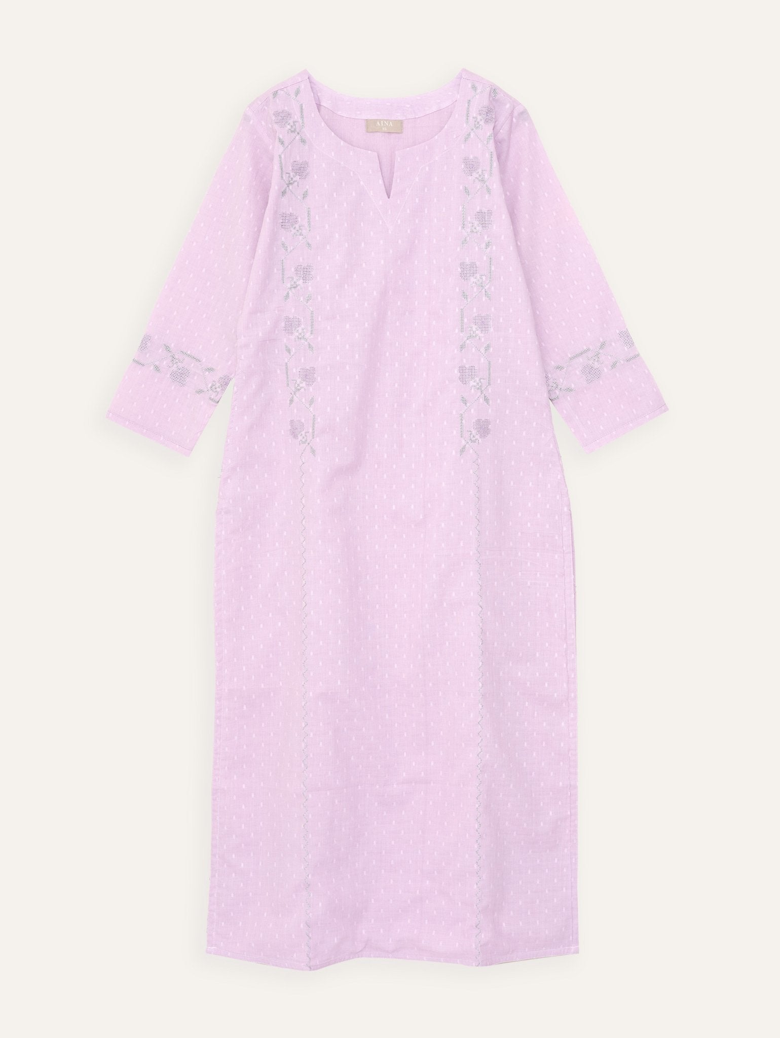 Aarushi Cotton Dobby Embroidered Straight Kurta - AINA