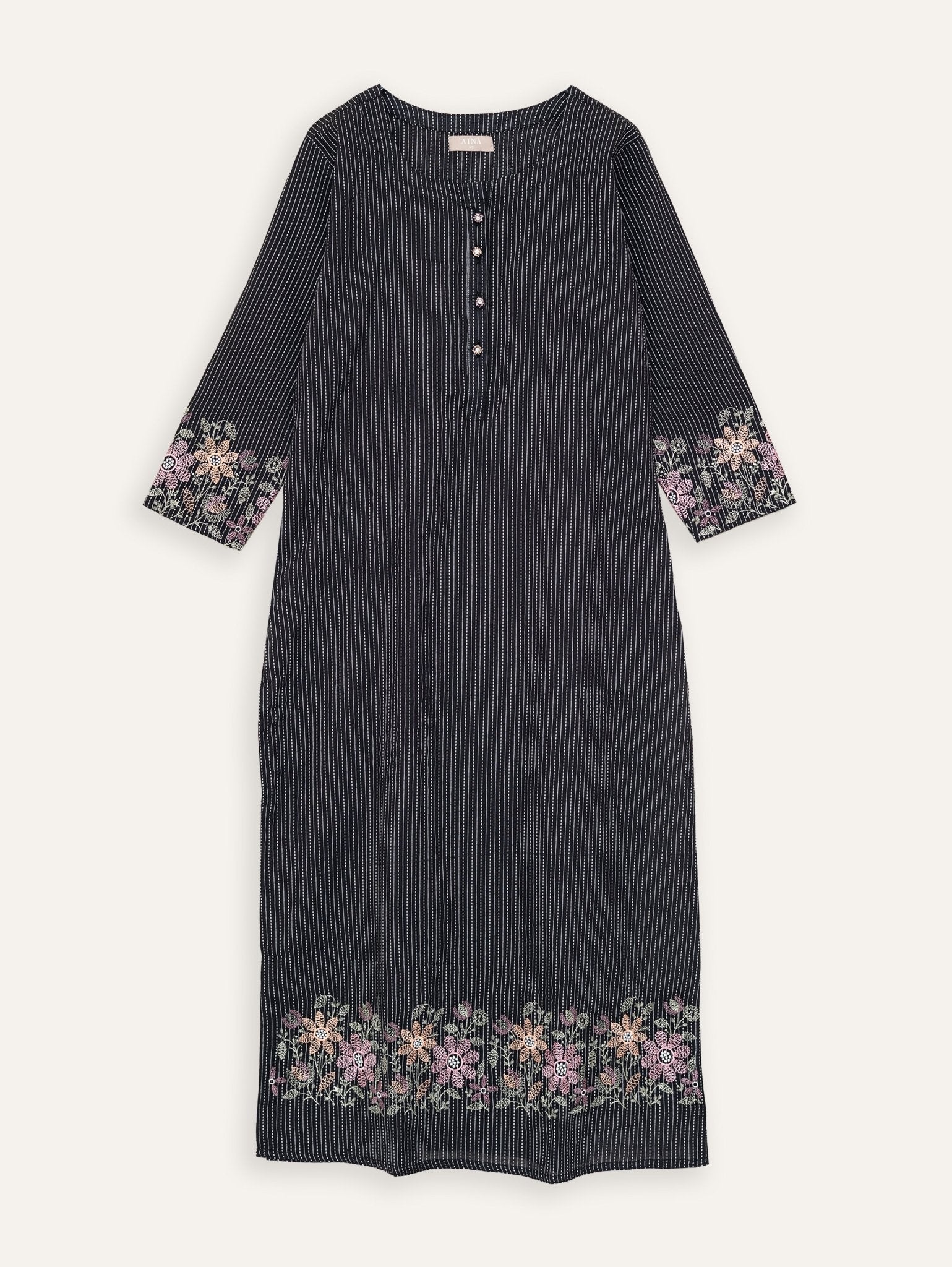 Afeefa Cotton Dobby Embroidered Straight Kurta - AINA