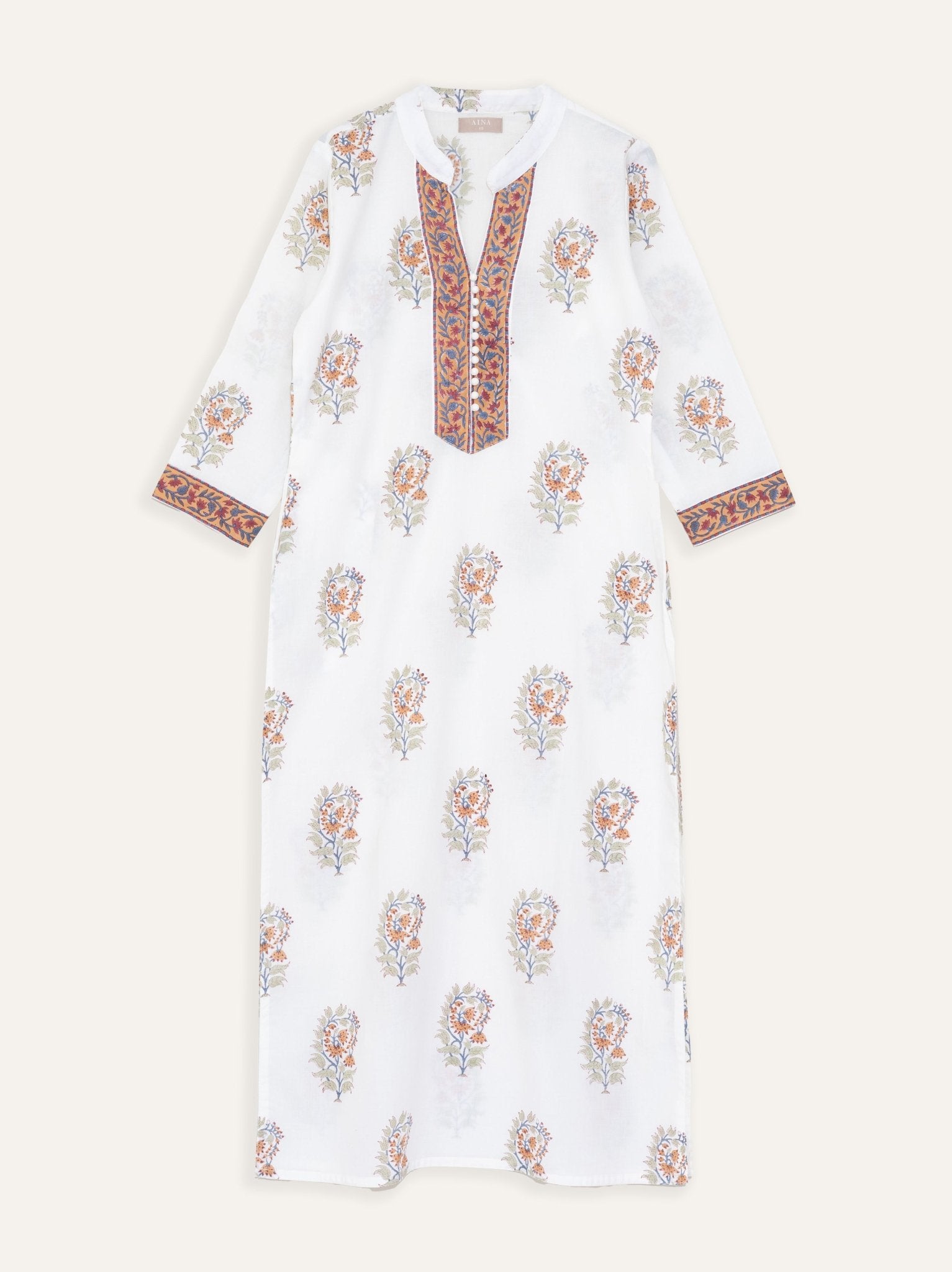 Aisha Cotton Block Printed Straight Kurta - AINA