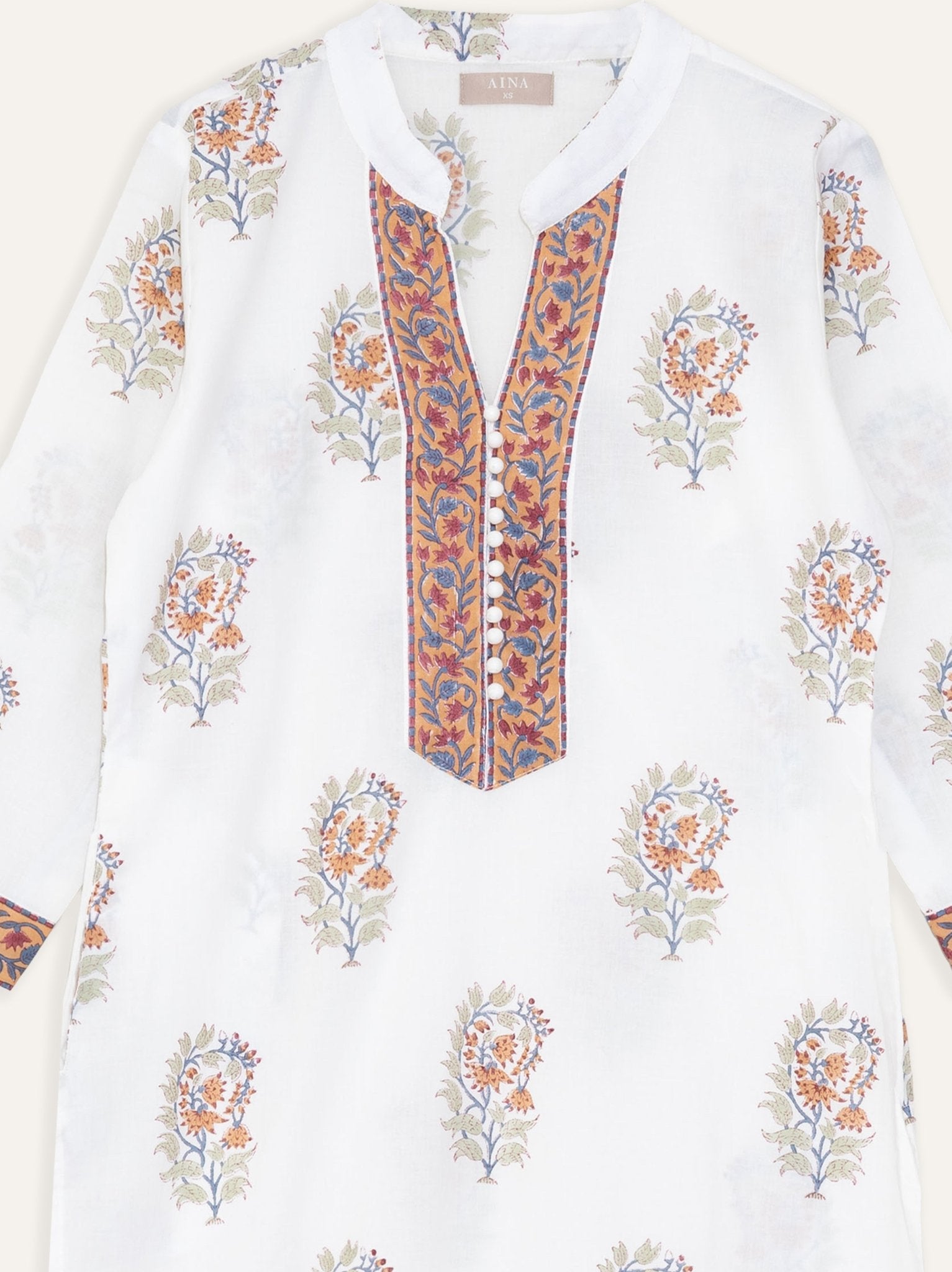 Aisha Cotton Block Printed Straight Kurta - AINA