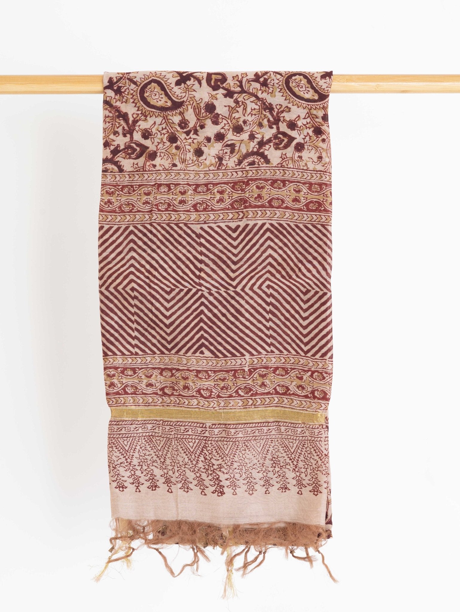 Chanderi Kalamkari Block Printed Dupatta - AINA