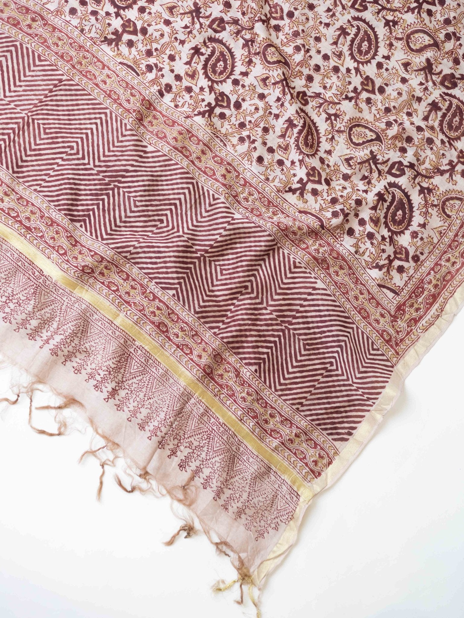 Chanderi Kalamkari Block Printed Dupatta - AINA