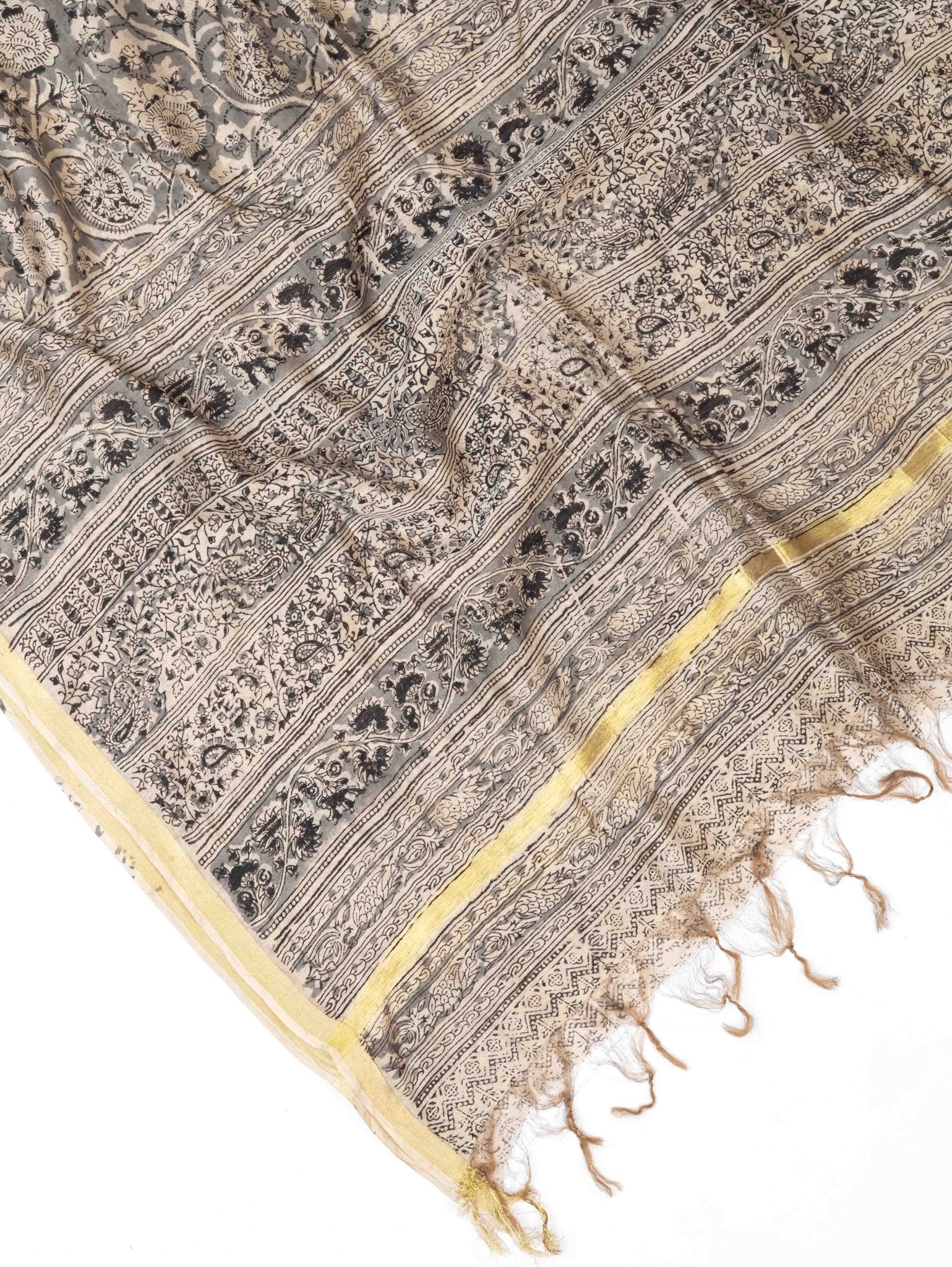 Chanderi Kalamkari Block Printed Dupatta - AINA