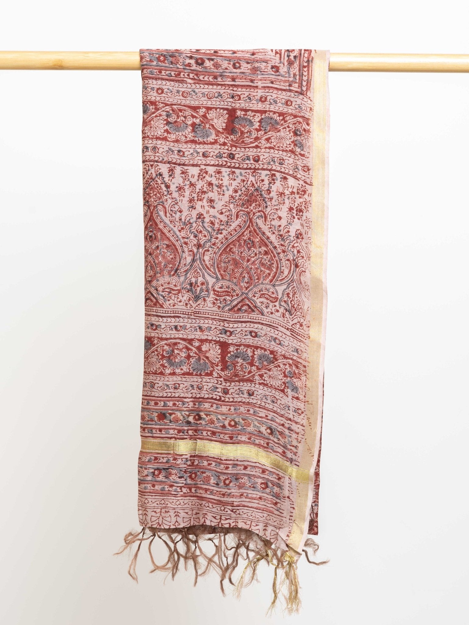 Chanderi Kalamkari Block Printed Dupatta - AINA