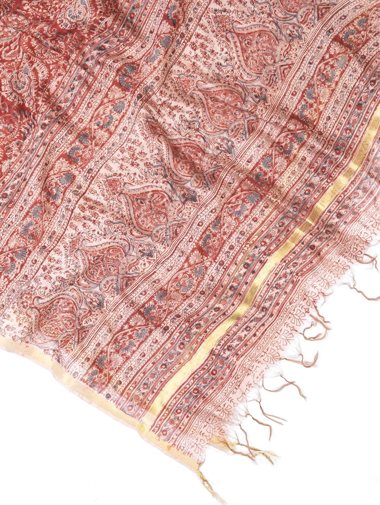 Chanderi Kalamkari Block Printed Dupatta - AINA