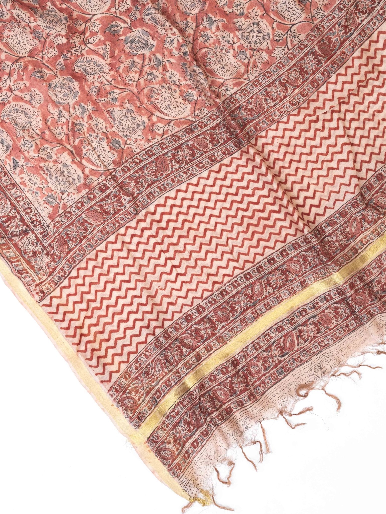 Chanderi Kalamkari Block Printed Dupatta - AINA