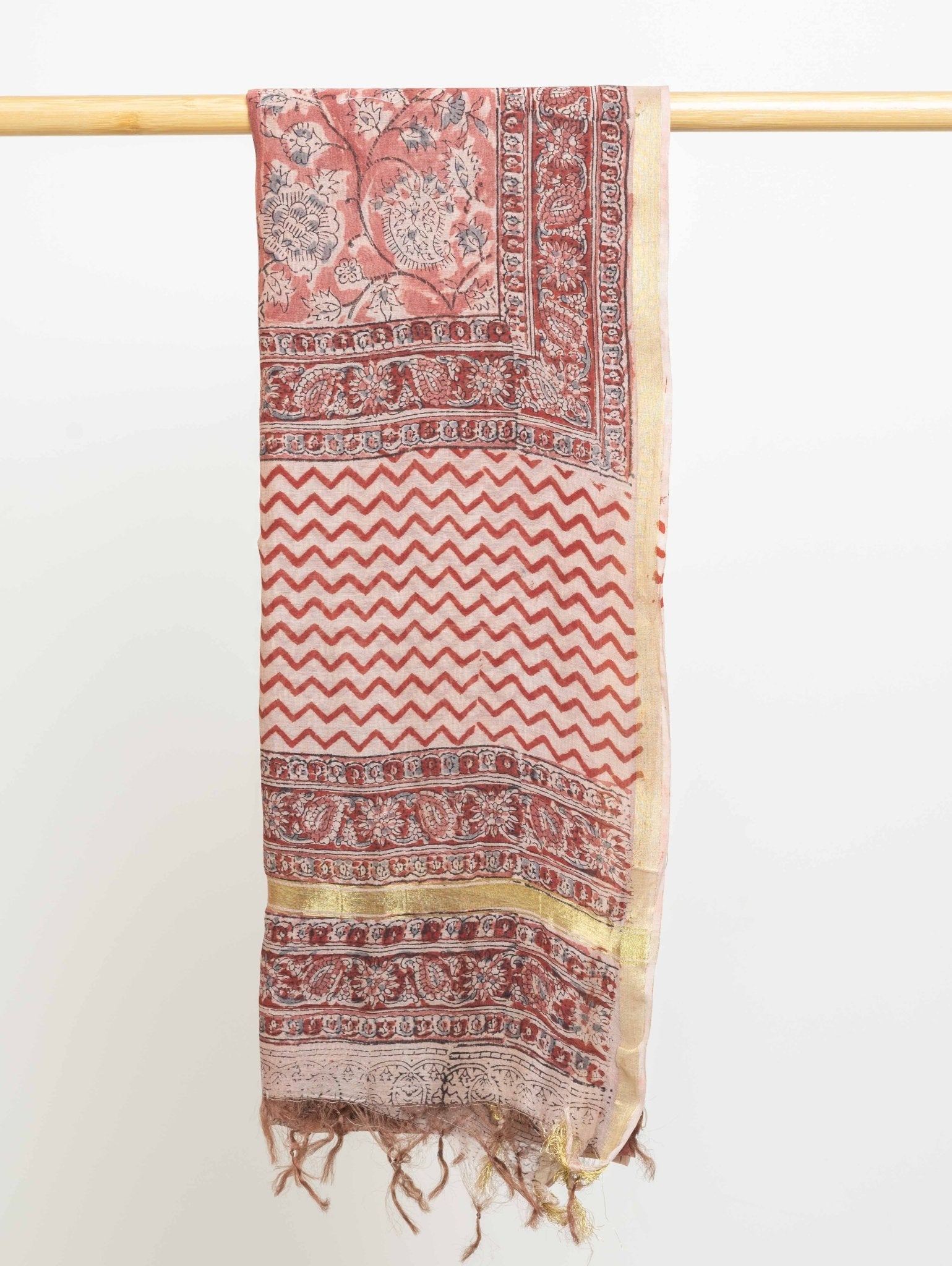 Chanderi Kalamkari Block Printed Dupatta - AINA