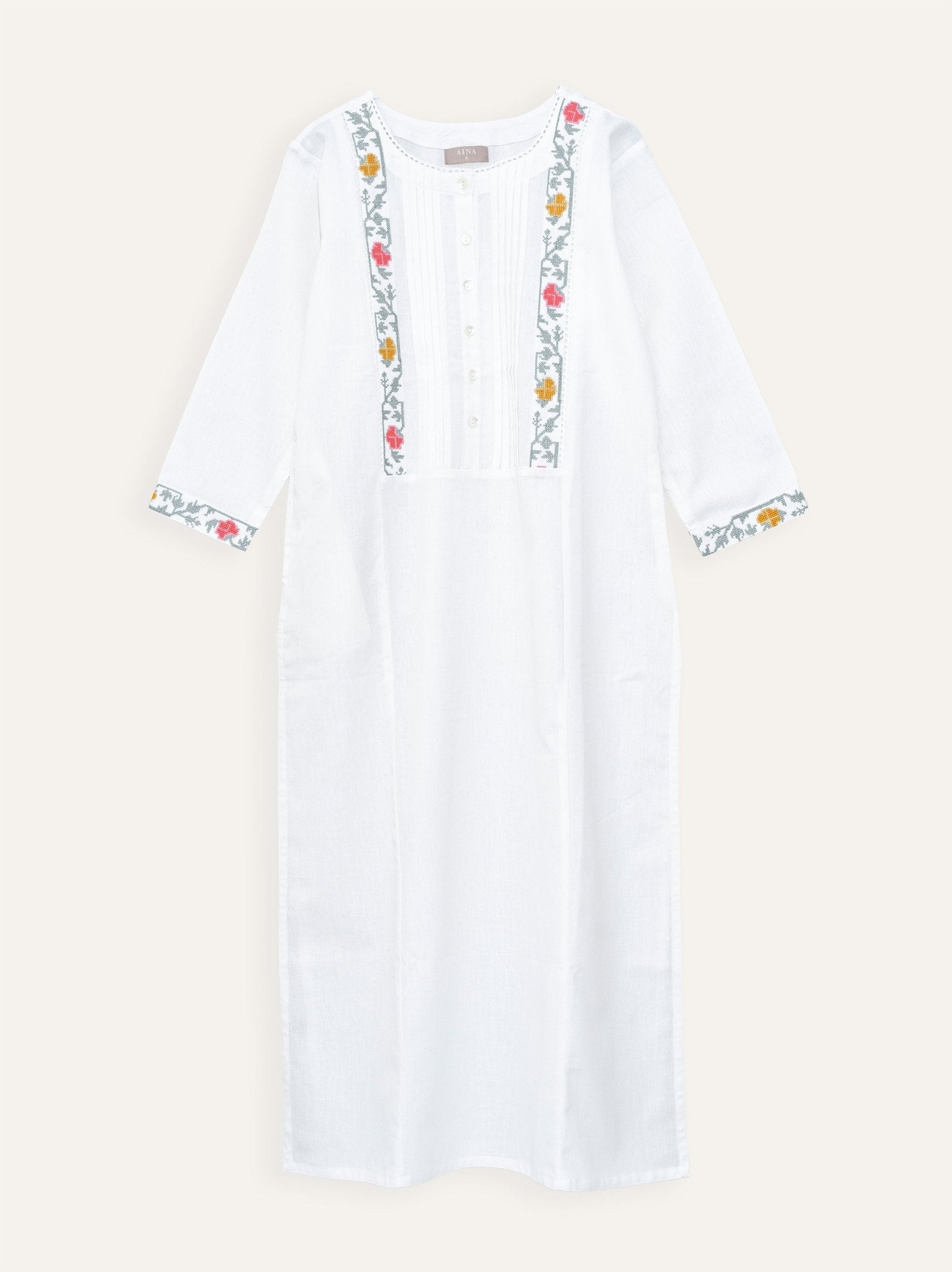 Chitra Cotton Flax Printed Embroidered Straight Kurta - AINA