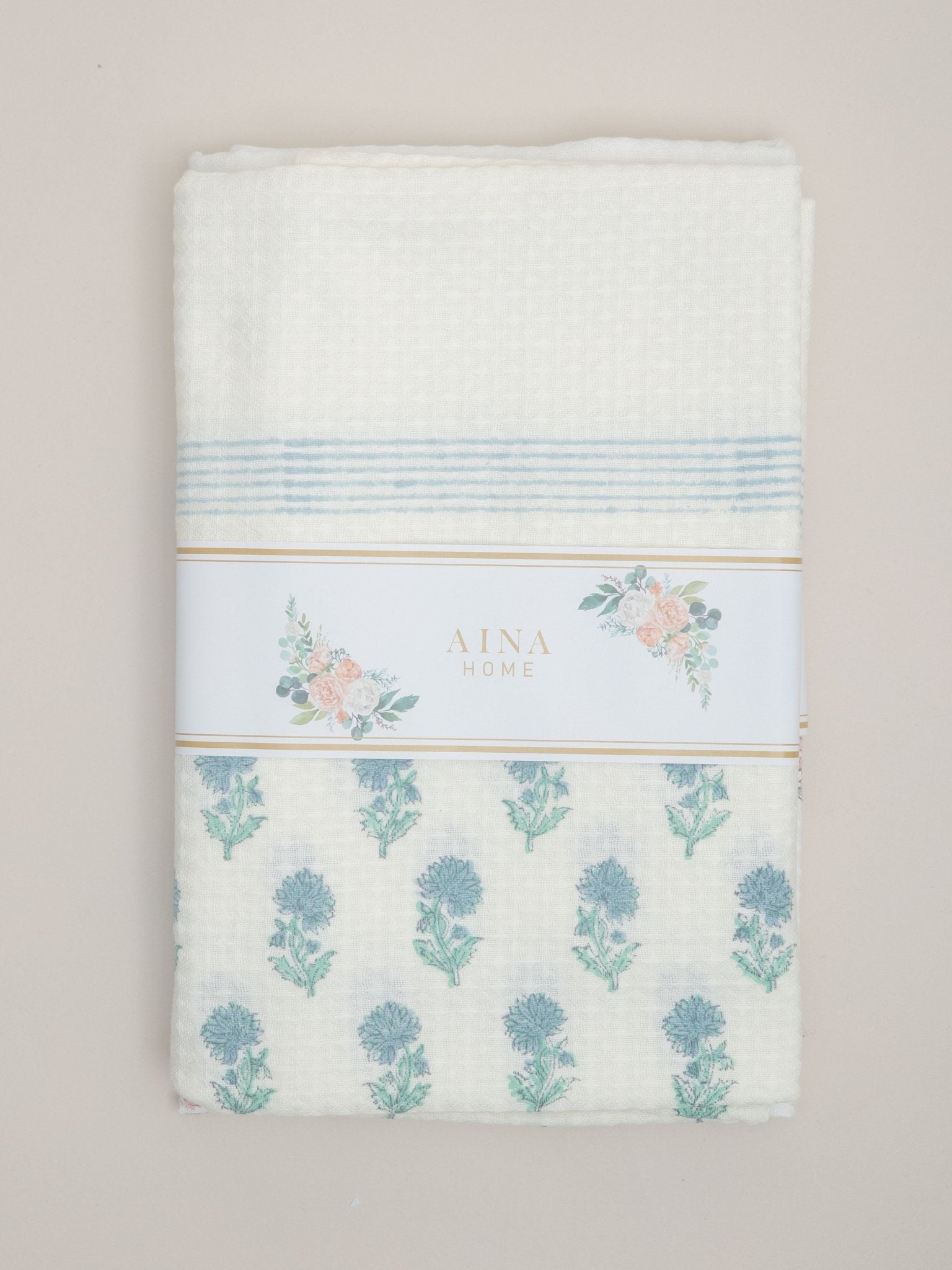 Cotton Block Printed Honeycomb Bath Towel - AINA