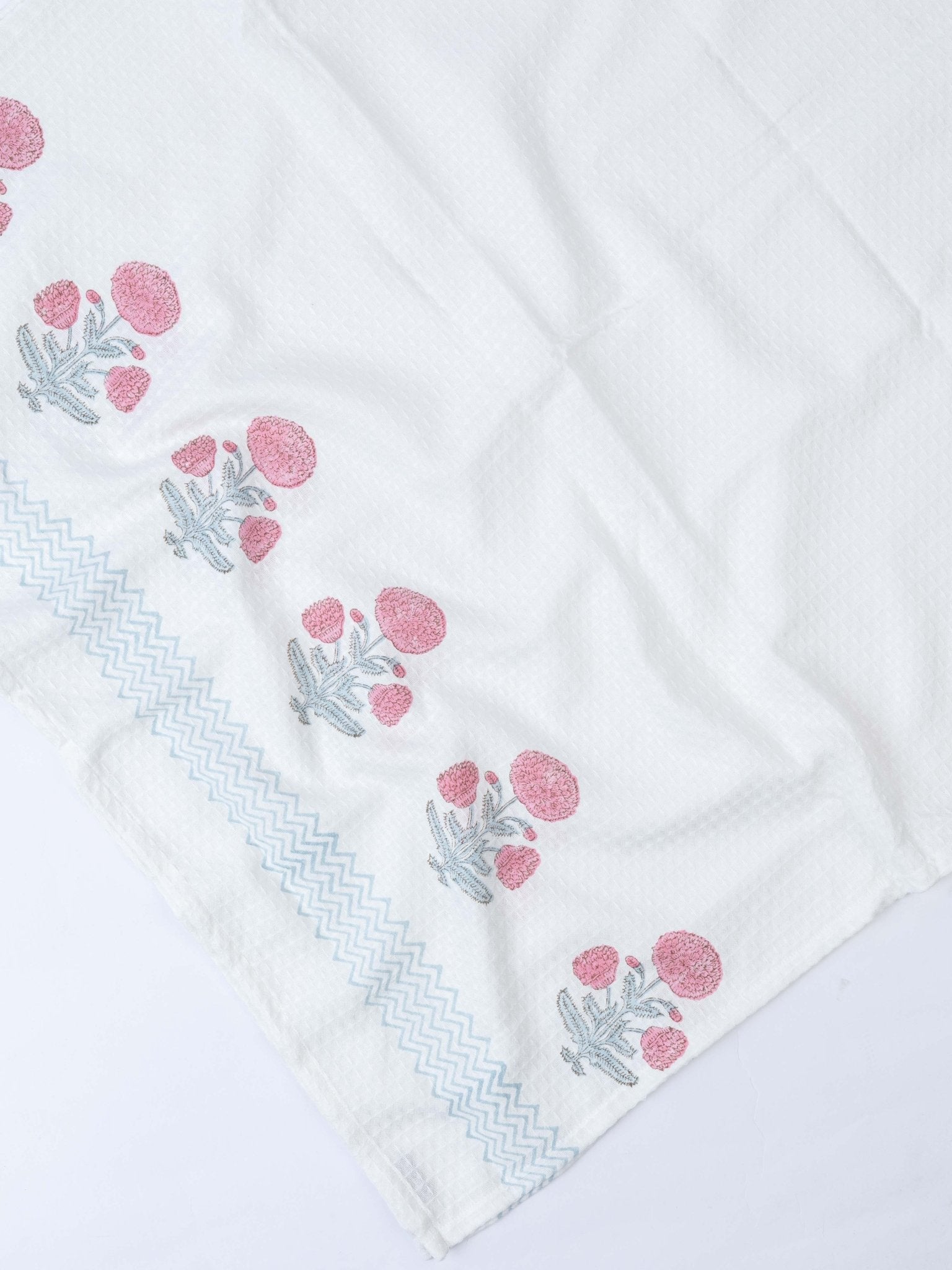 Cotton Block Printed Honeycomb Bath Towel - AINA