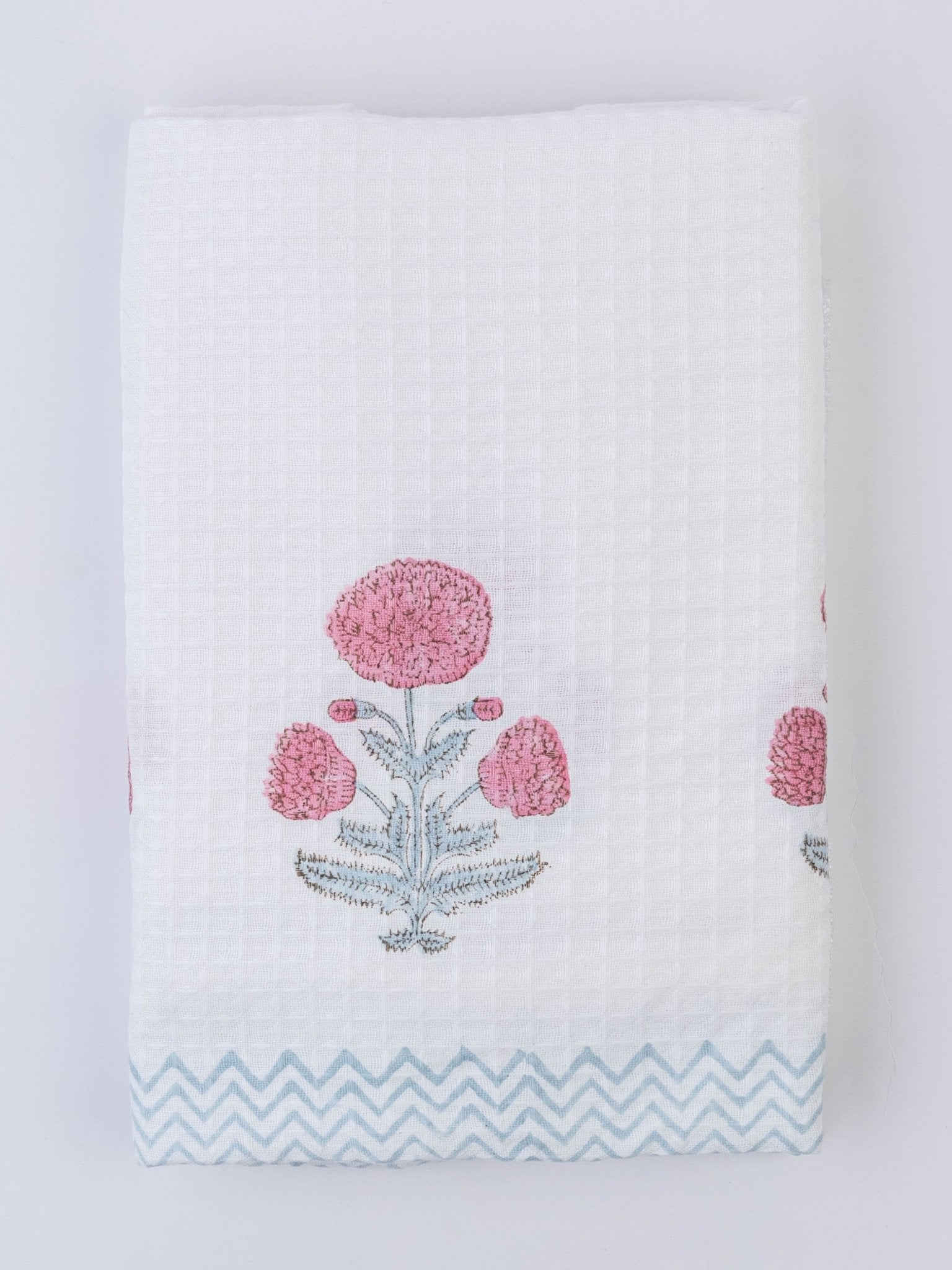 Cotton Block Printed Honeycomb Bath Towel - AINA