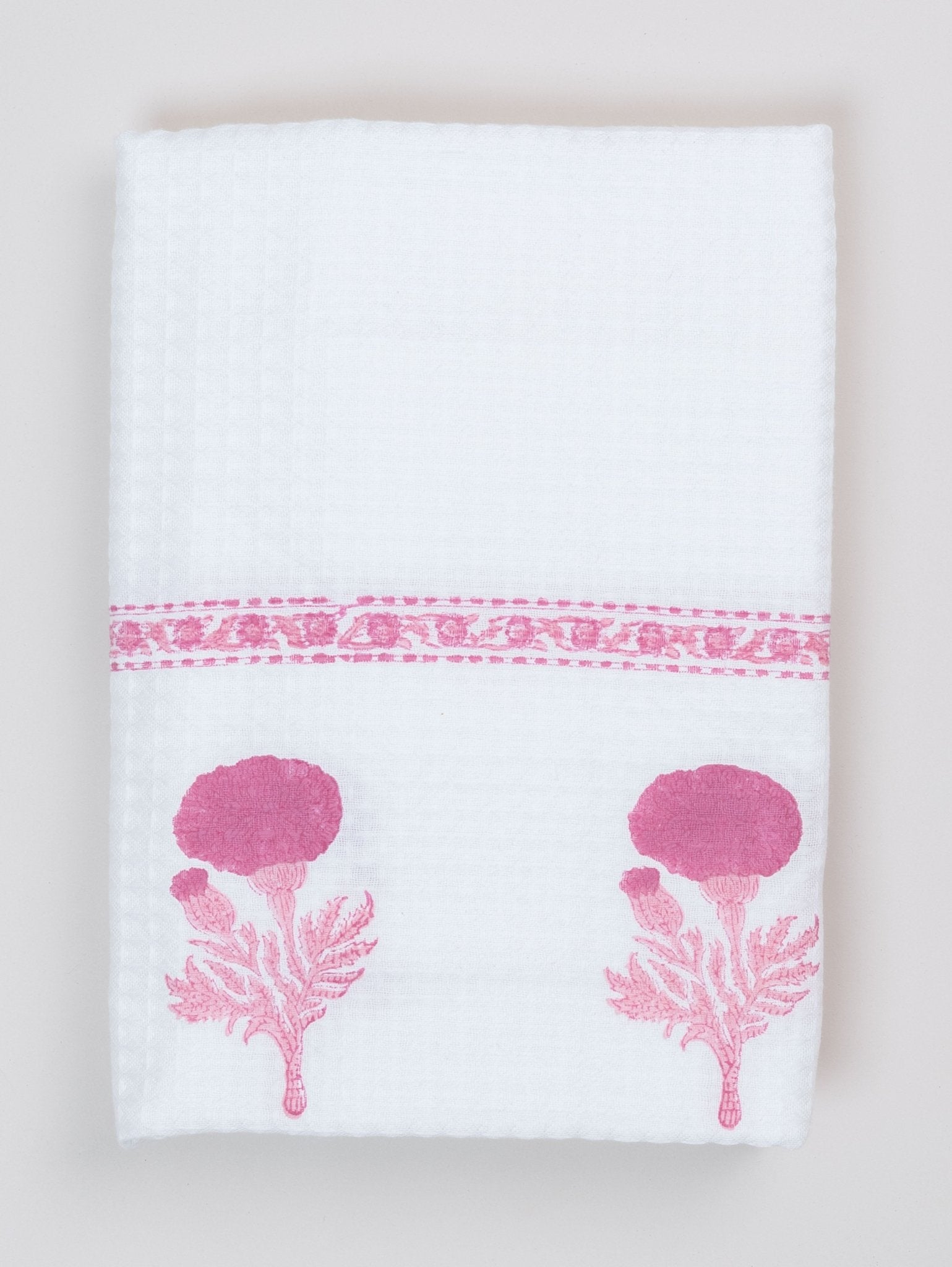 Cotton Block Printed Honeycomb Bath Towel - AINA