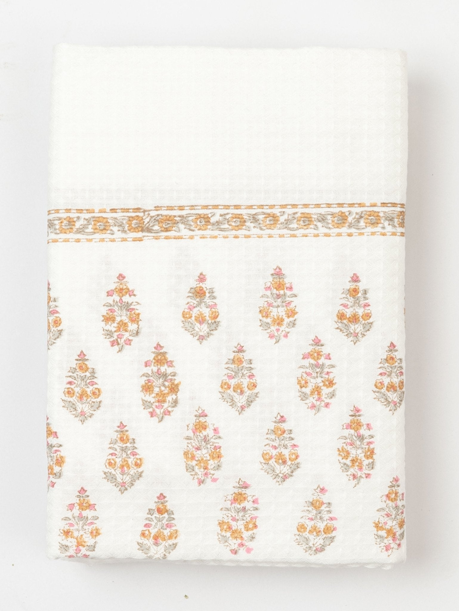 Cotton Block Printed Honeycomb Bath Towel - AINA