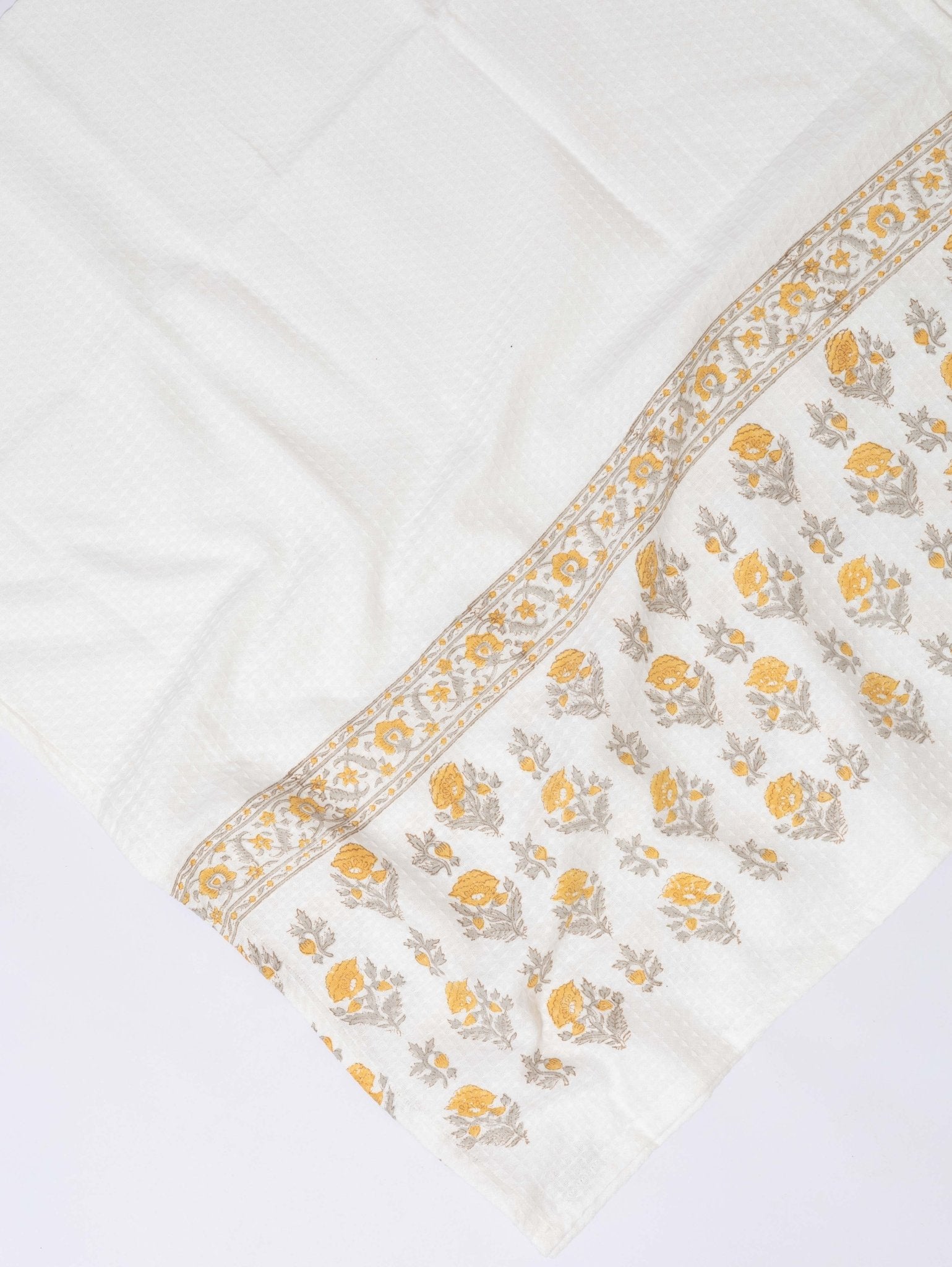 Cotton Block Printed Honeycomb Bath Towel - AINA