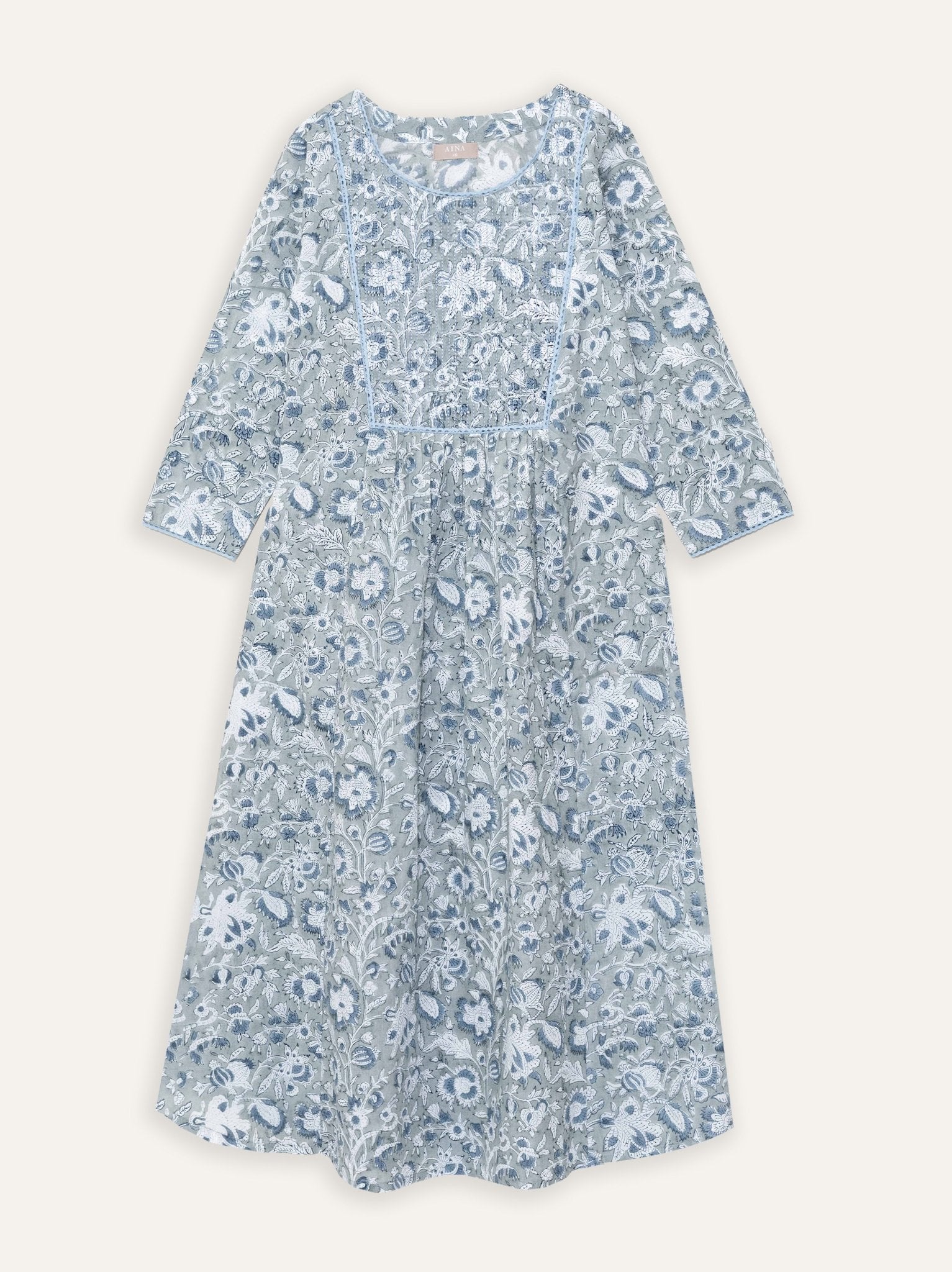 Daisy Cotton Block Printed A - Line Kurta - AINA