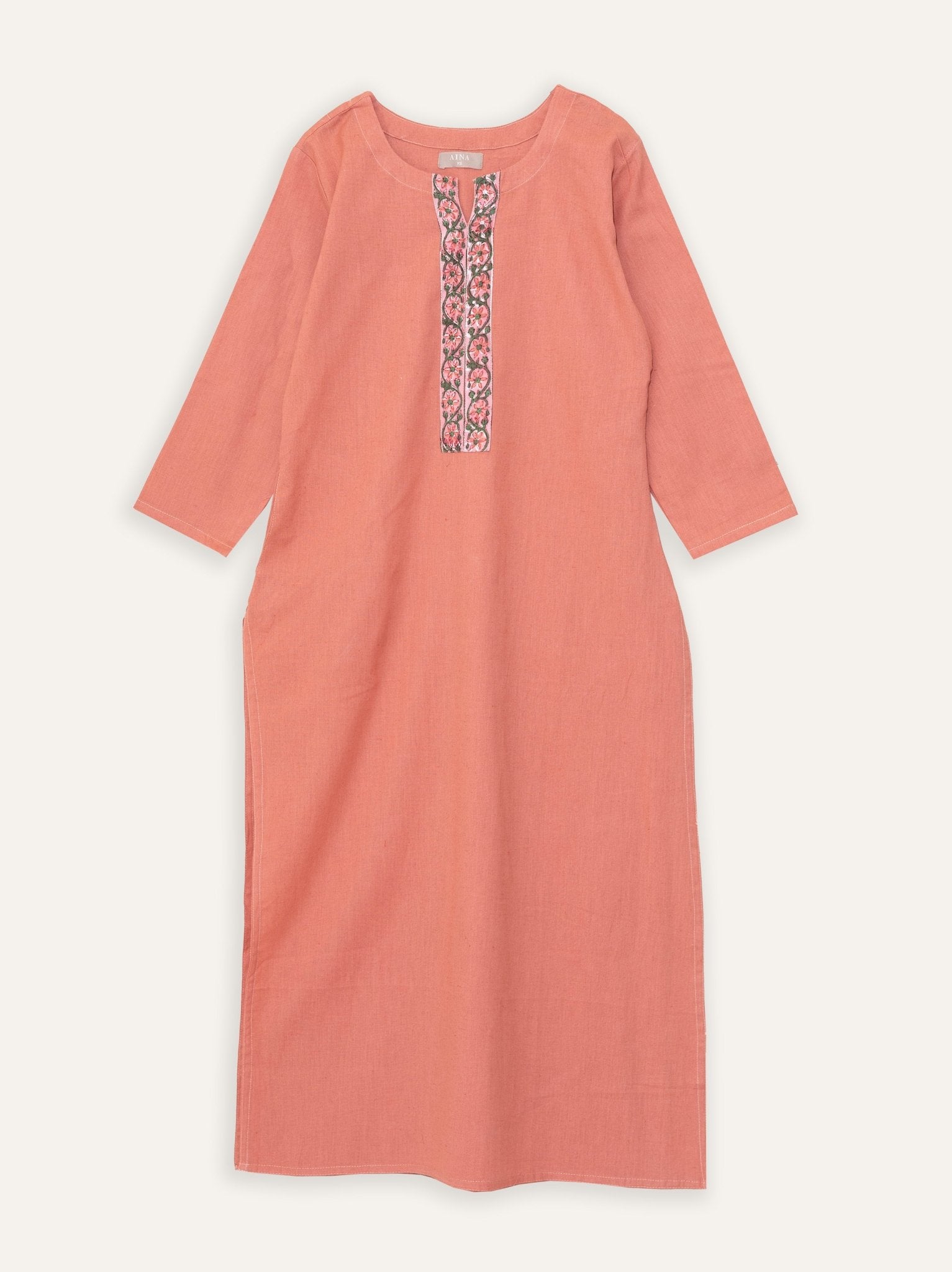 Deepna Cotton Flax Plain Straight Kurta - AINA