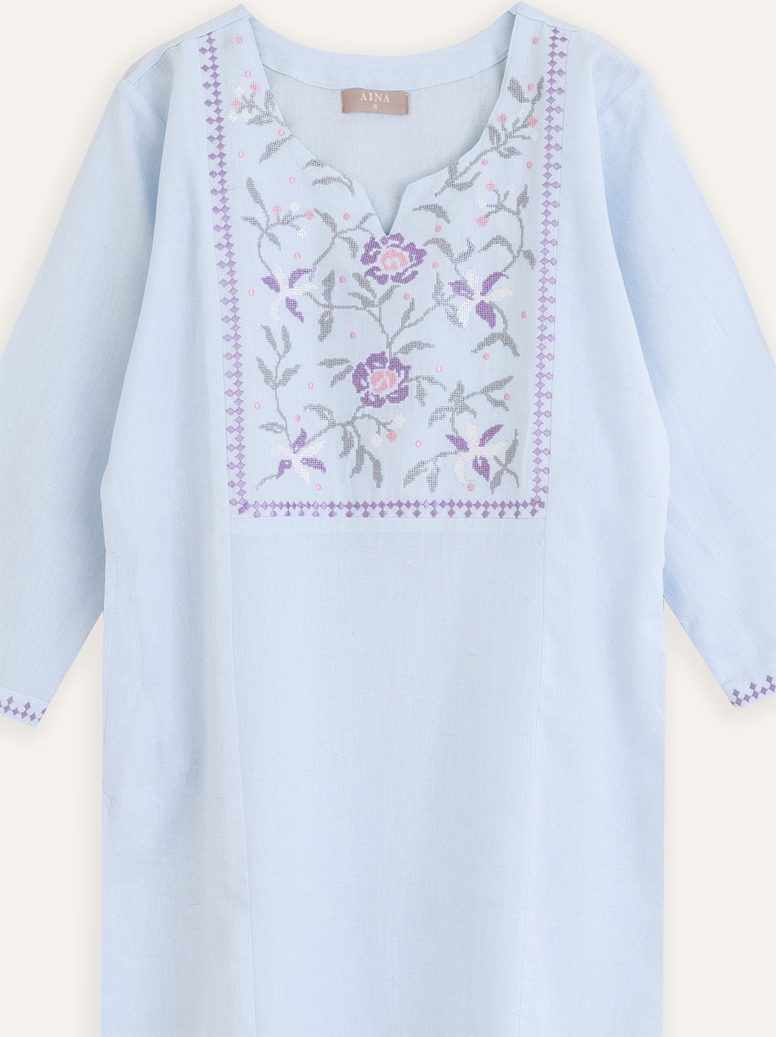Geethika Cotton Flax Embroidered Straight Kurta - AINA