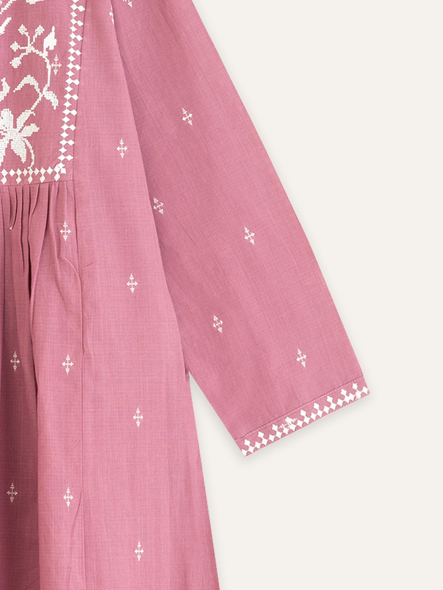 Hamna Cotton Handloom Embroidered A - Line Kurta - AINA