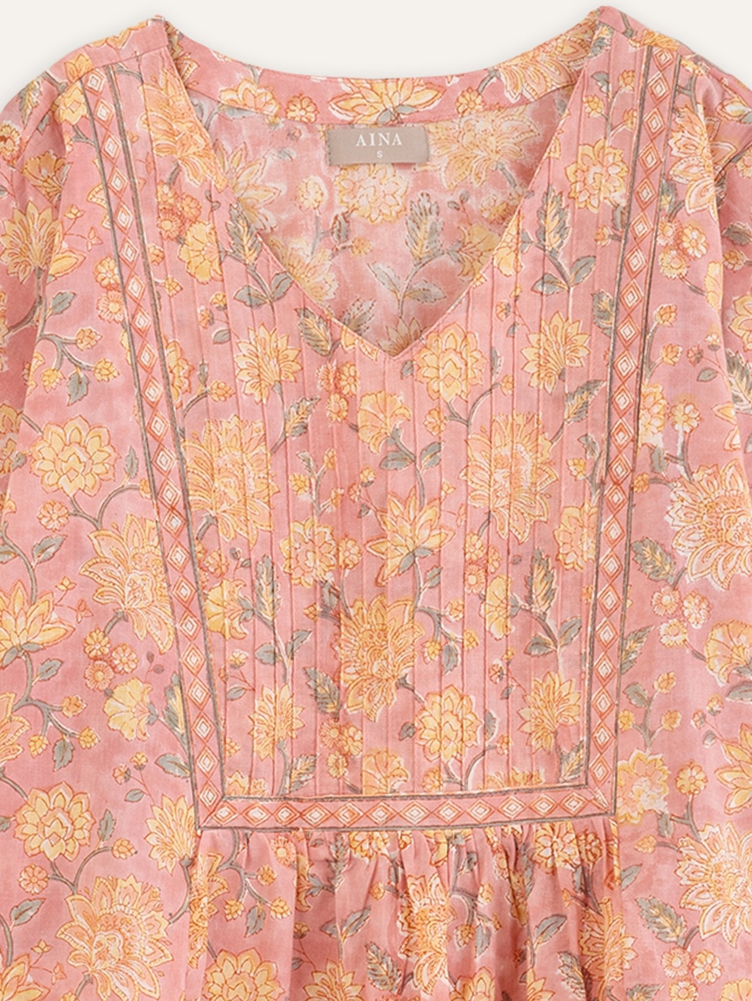 Haya Cotton Block Printed A - Line Kurta - AINA