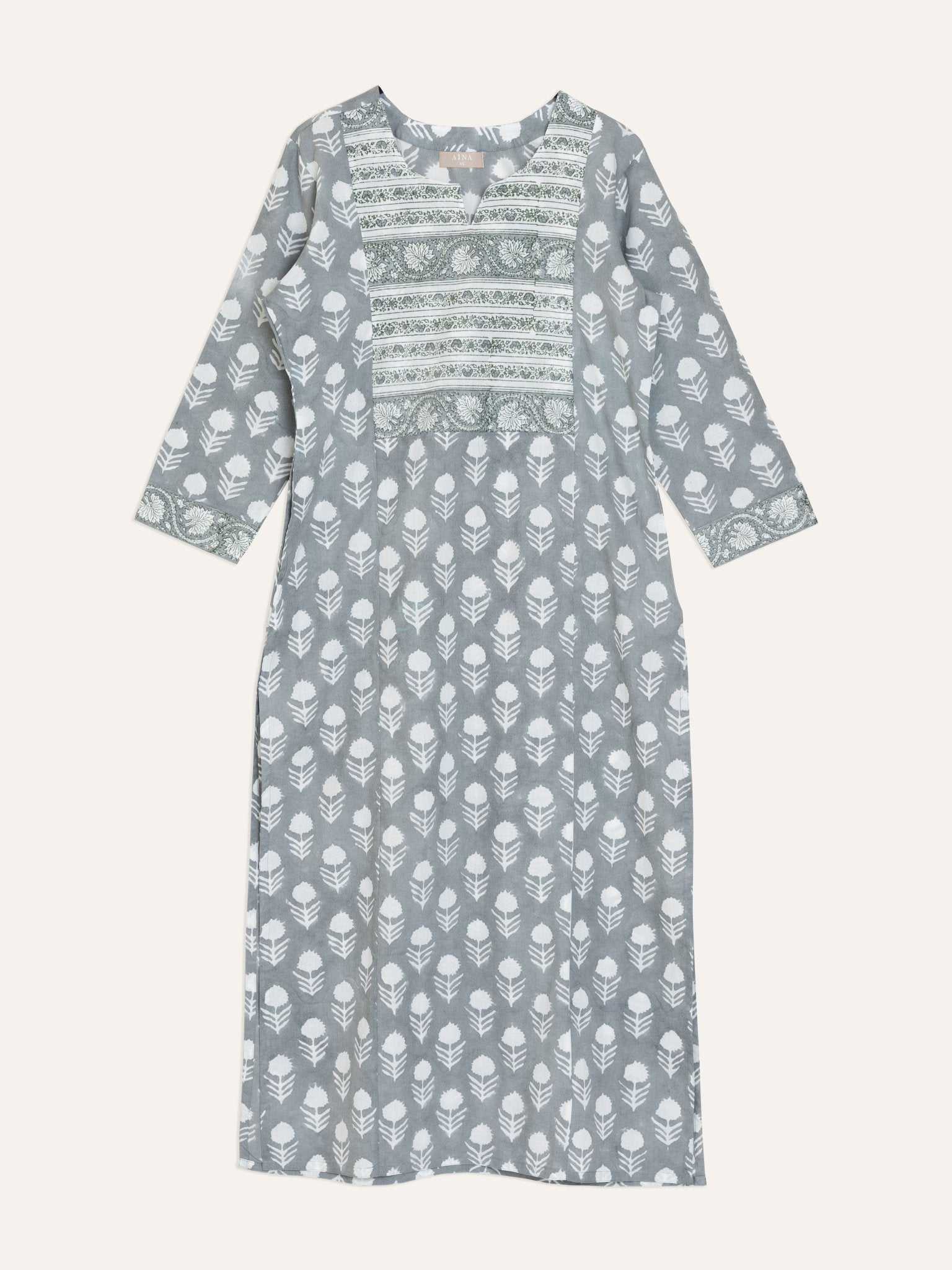 Indira Cotton Block Printed Straight Kurta - AINA