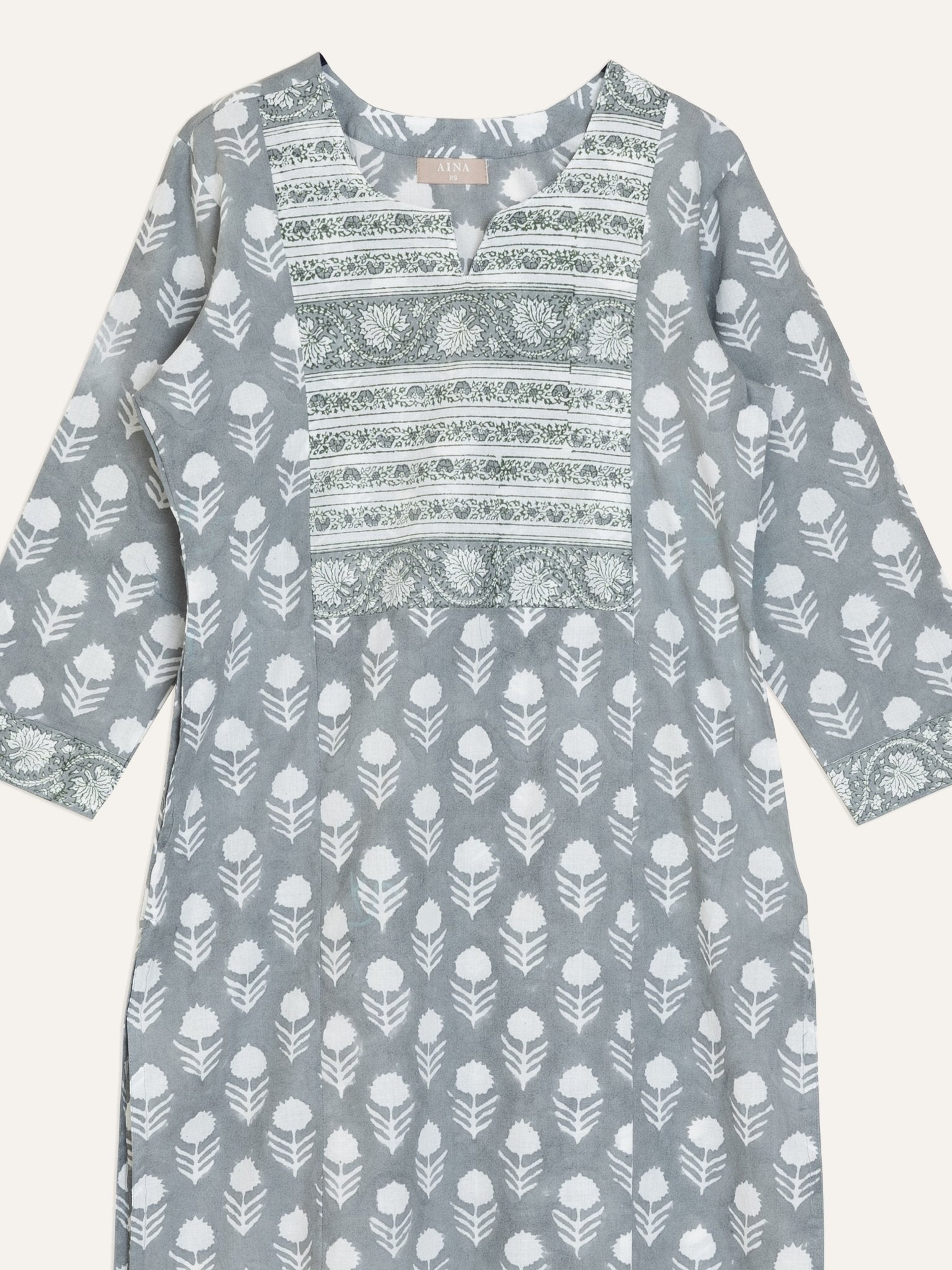 Indira Cotton Block Printed Straight Kurta - AINA