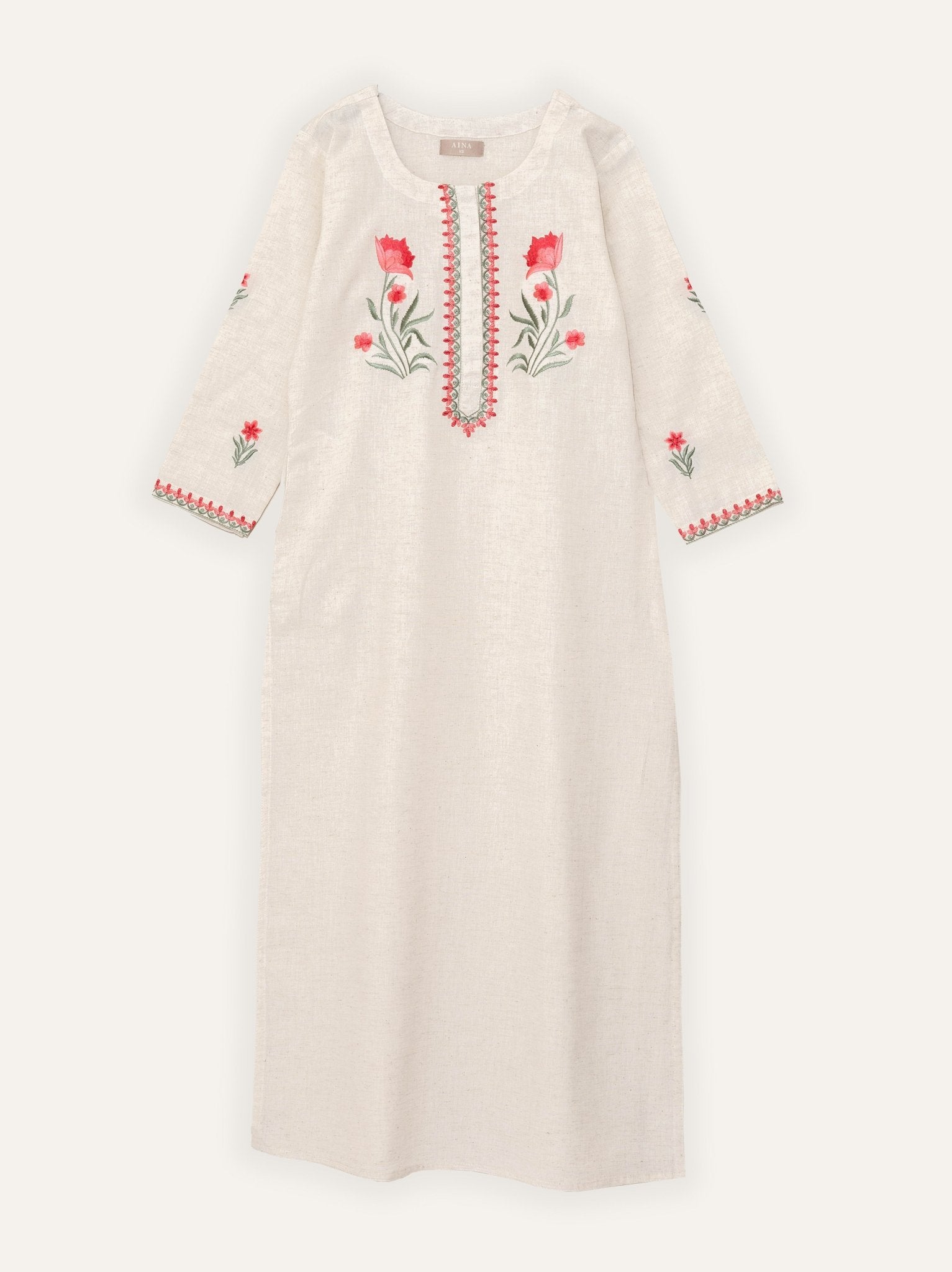 Jyoti Cotton Flax Embroidered Straight Kurta - AINA