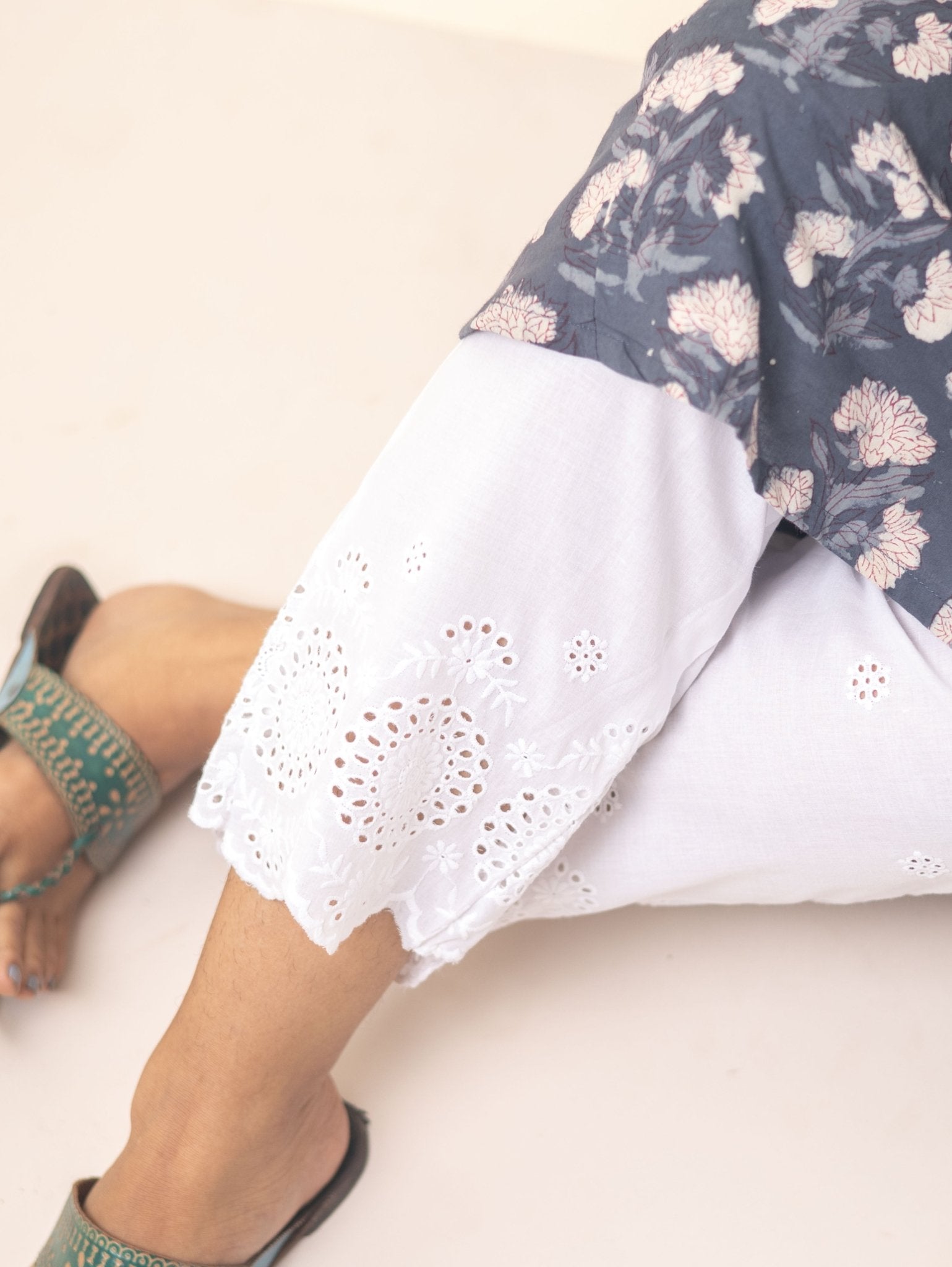 Mizriya Cotton Embroidered Straight Pant - AINA