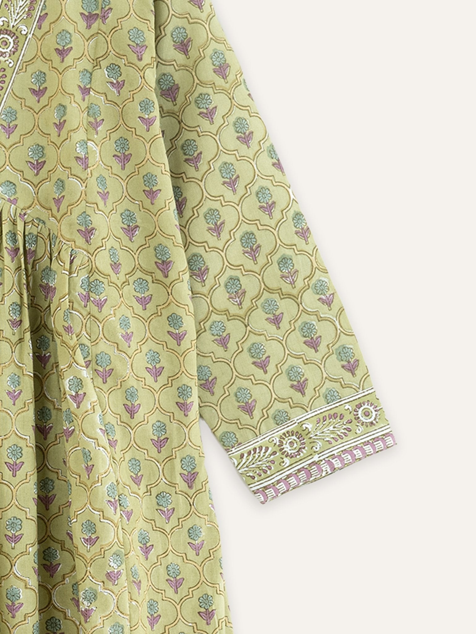 Naisa Cotton Block Printed A - Line Kurta - AINA