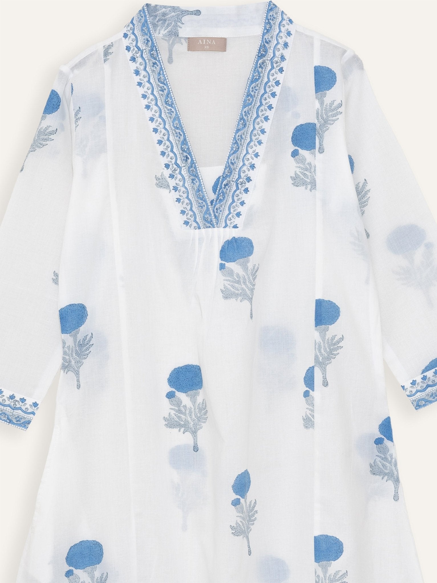 Pooja Cotton Block Printed A - Line Kurta - AINA