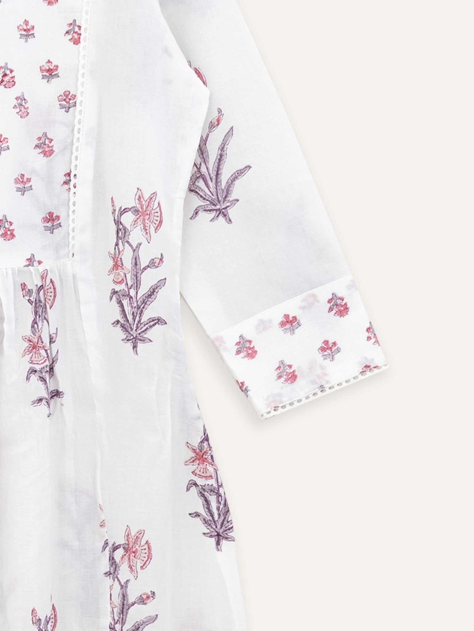 Rosey Cotton Block Printed A - Line Kurta - AINA