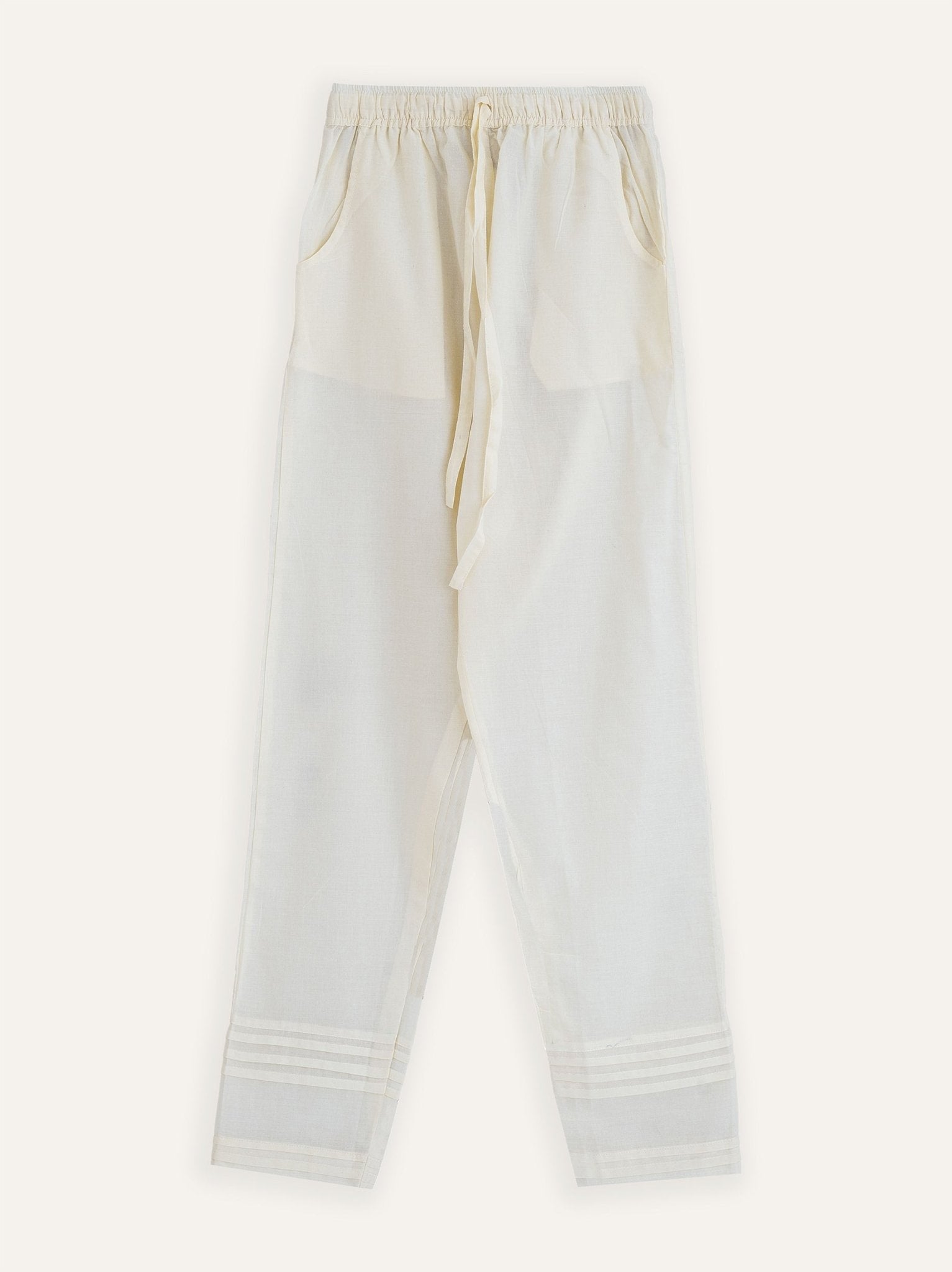 Ruba Cotton Off - white Straight Pants - AINA