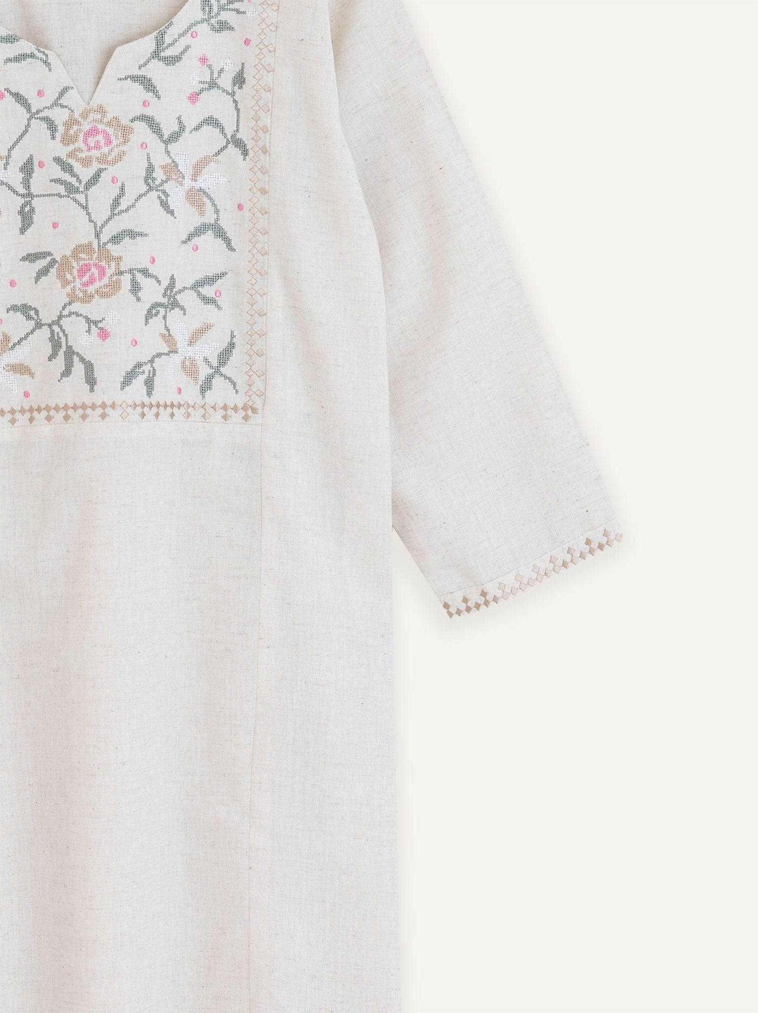 Sanha Cotton Flax Embroidered Straight Kurta - AINA