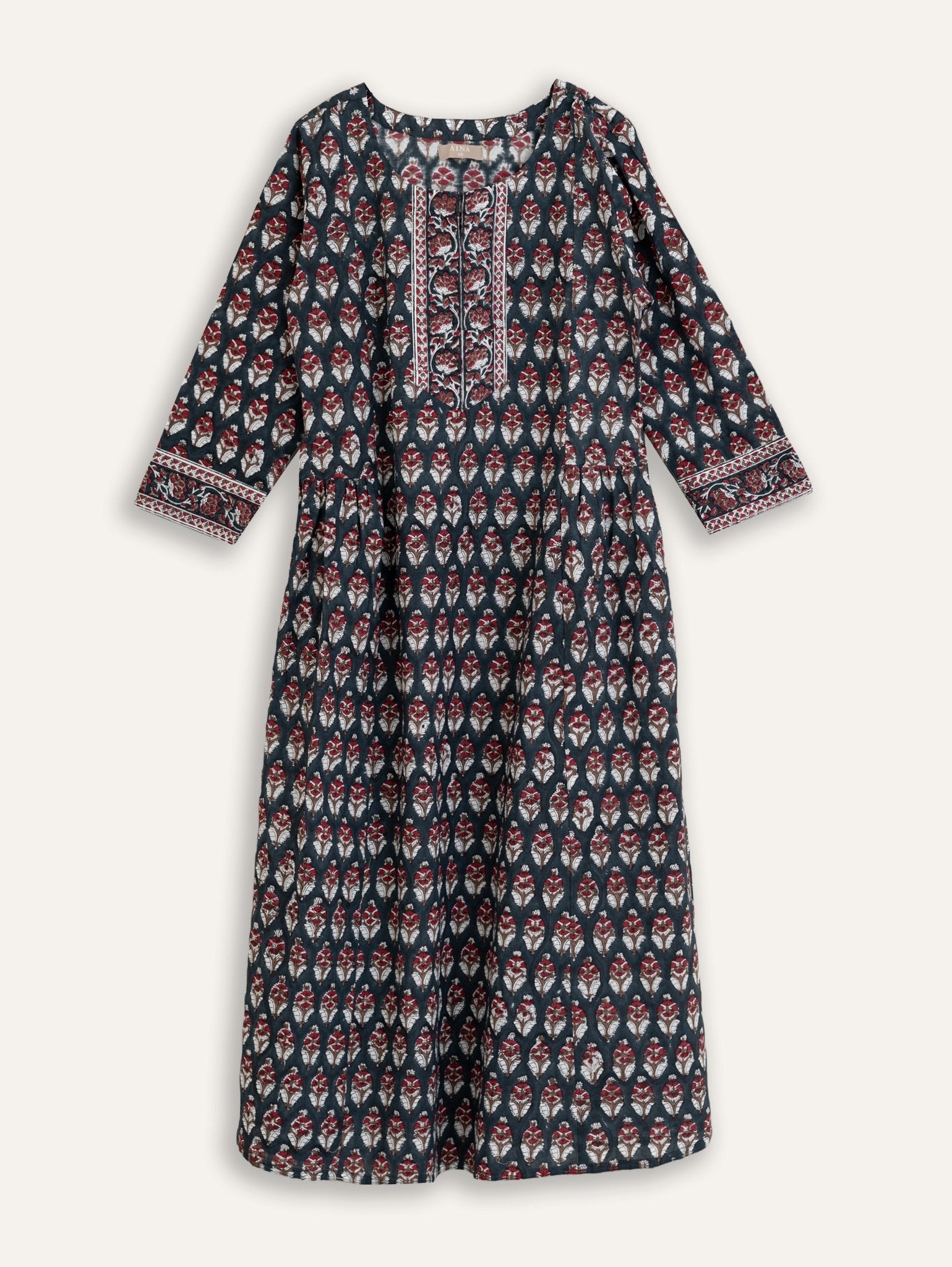 Sunila Cotton Block Printed A - Line Kurta - AINA