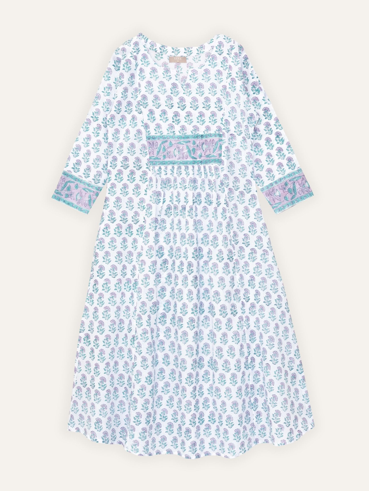 Teena Cotton Block Printed A - Line Kurta - AINA