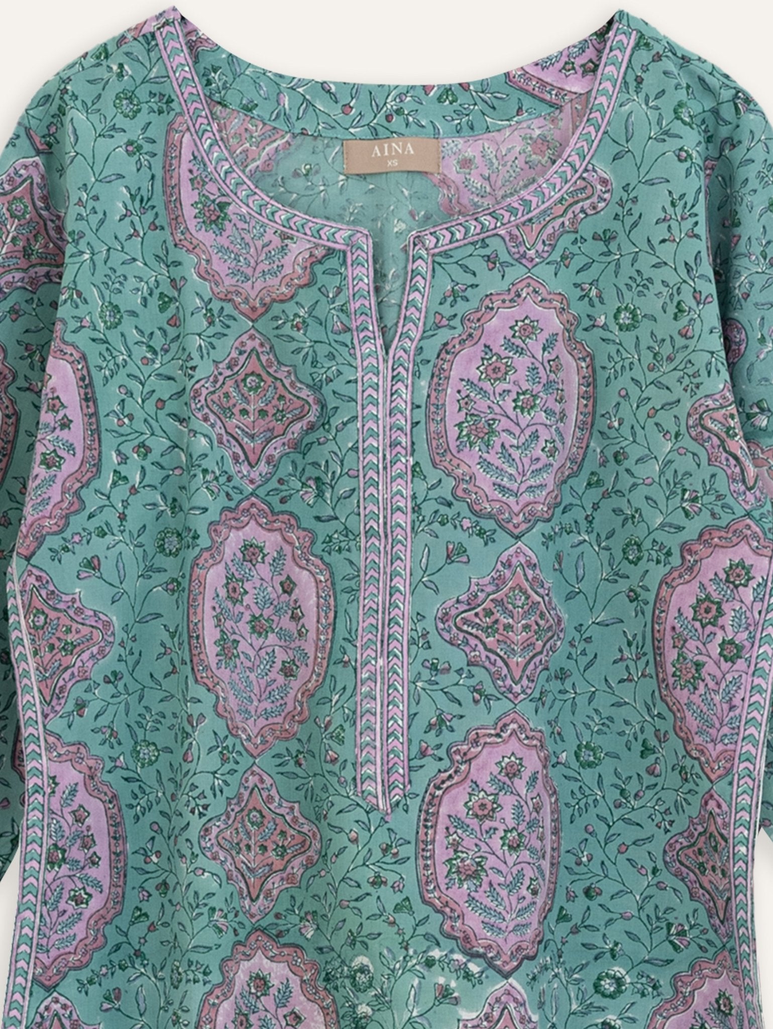 Yasira Cotton Block Printed Straight Kurta - AINA