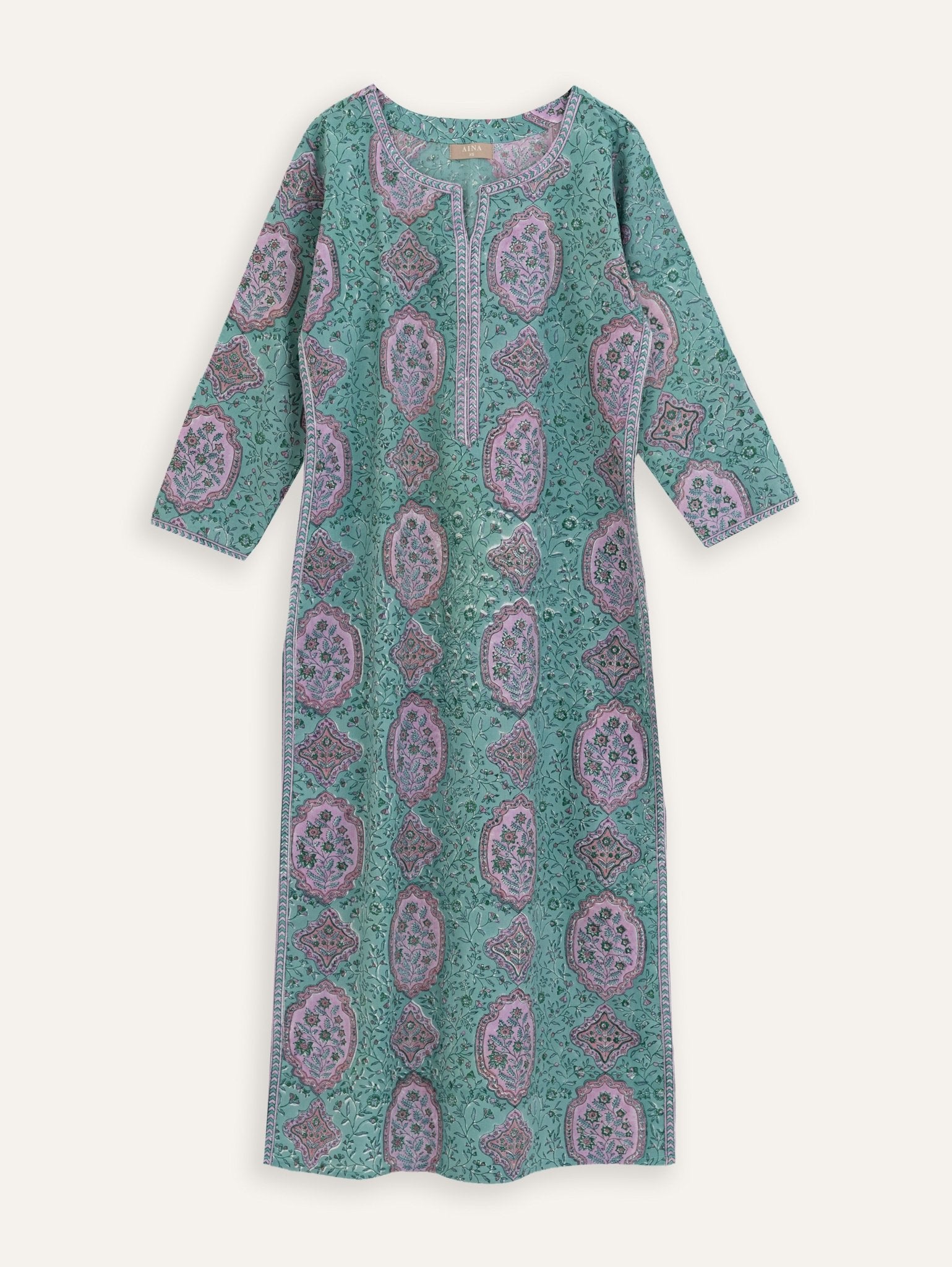 Yasira Cotton Block Printed Straight Kurta - AINA