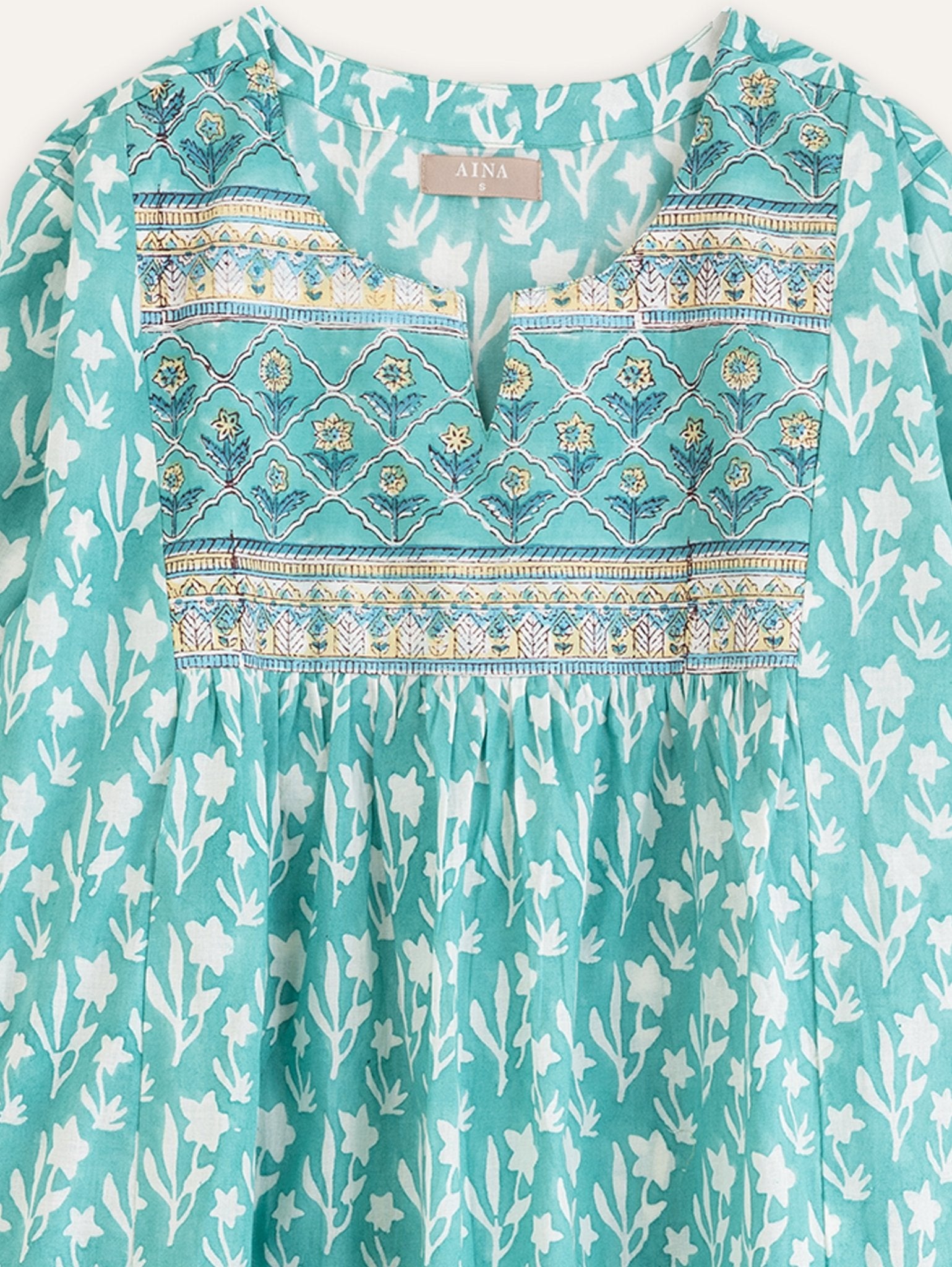 Yasra Cotton Block Printed A - Line Kurta - AINA