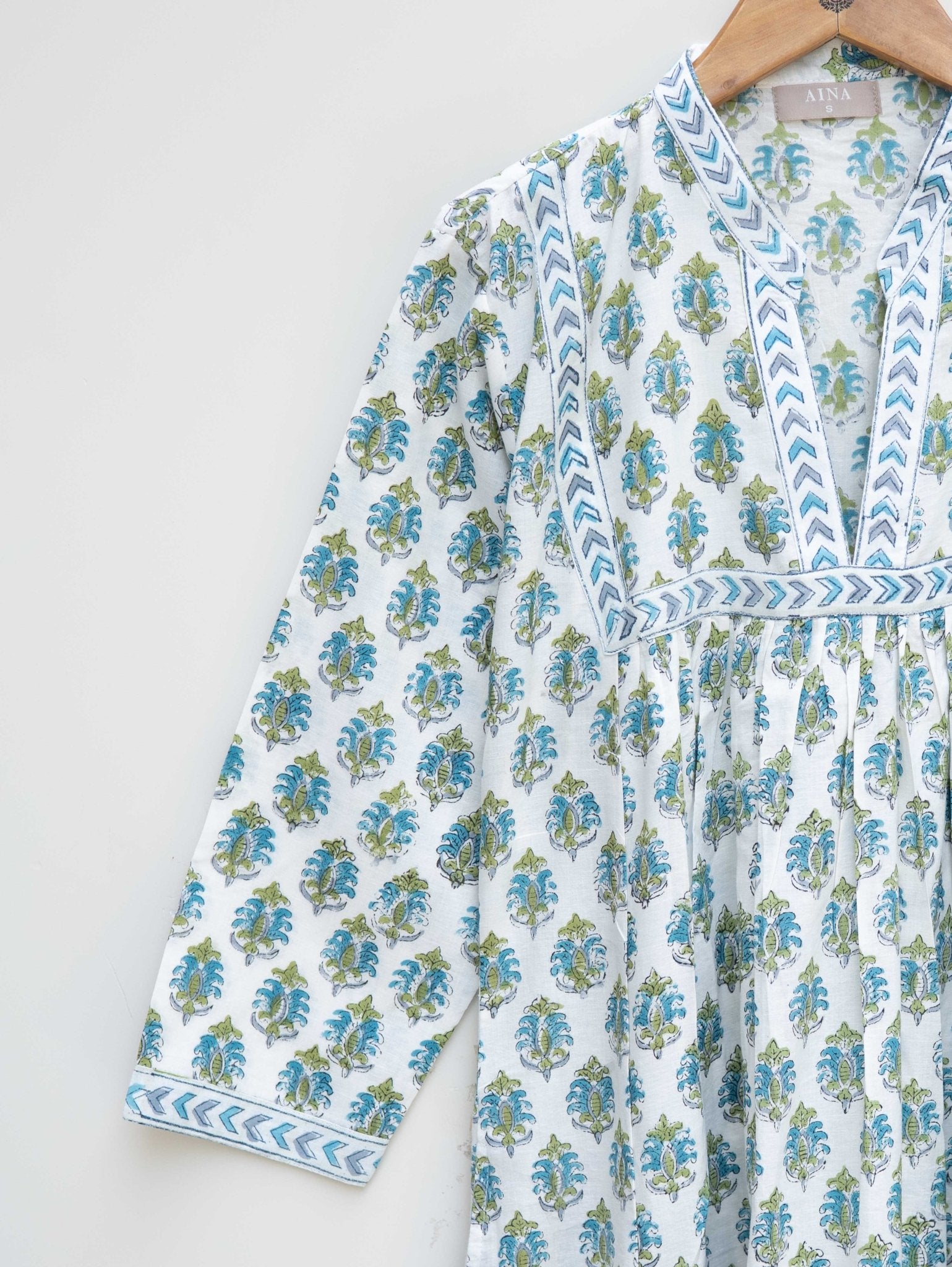 Cotton Block Printed A Line Kurta - AINA