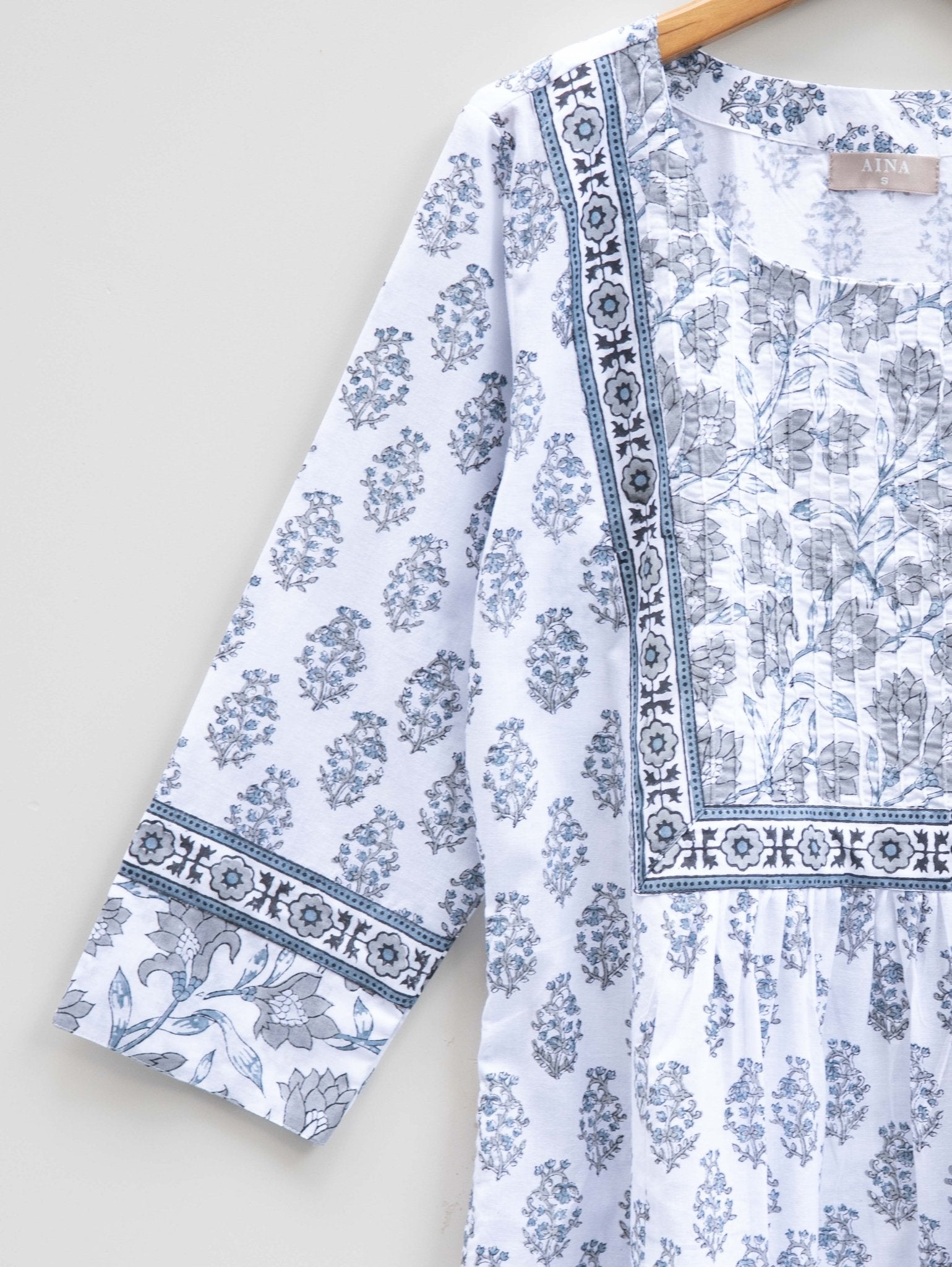 Cotton Block Printed A Line Kurta - AINA