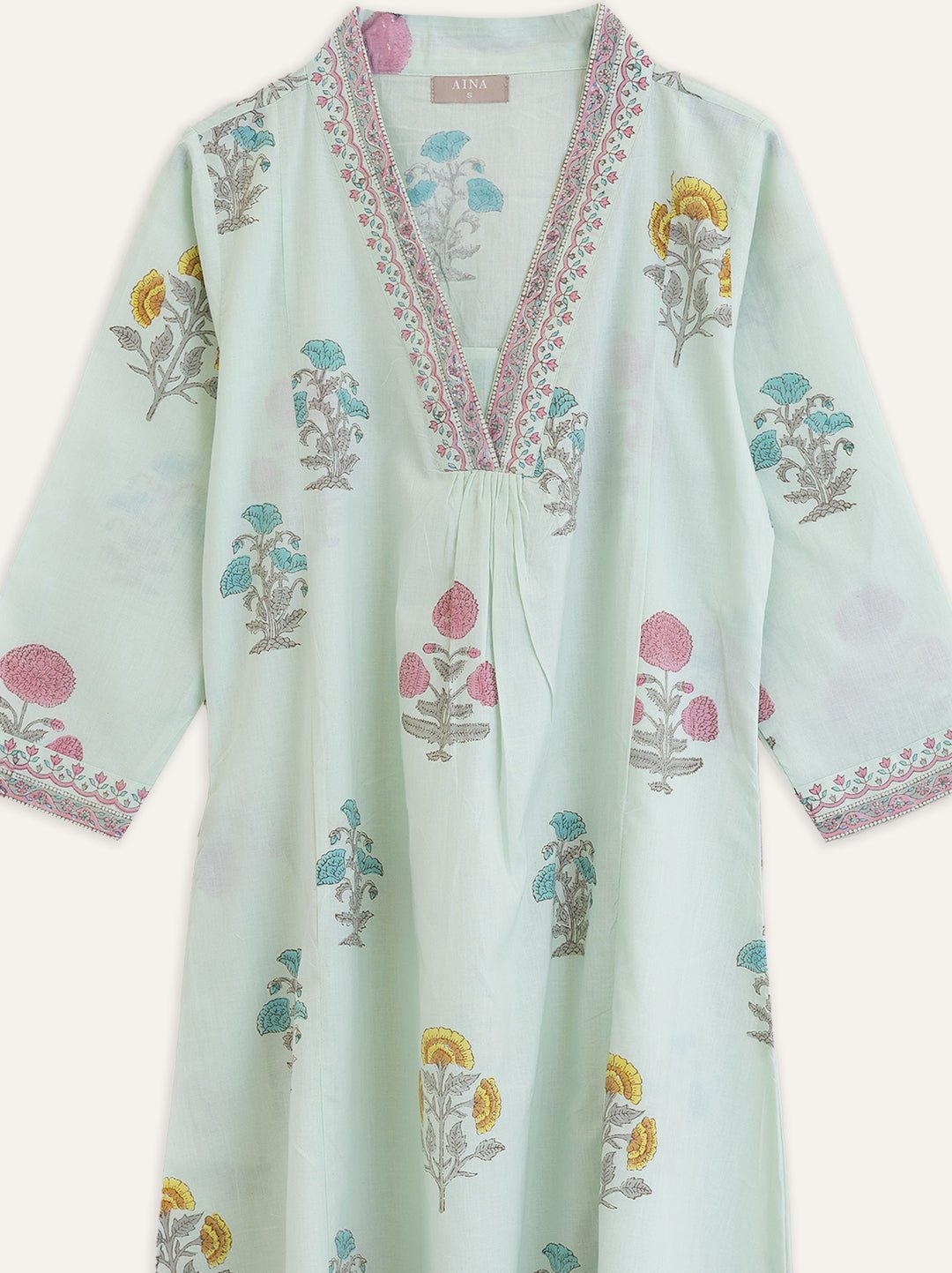 Cotton Block Printed A-Line Kurta - AINA